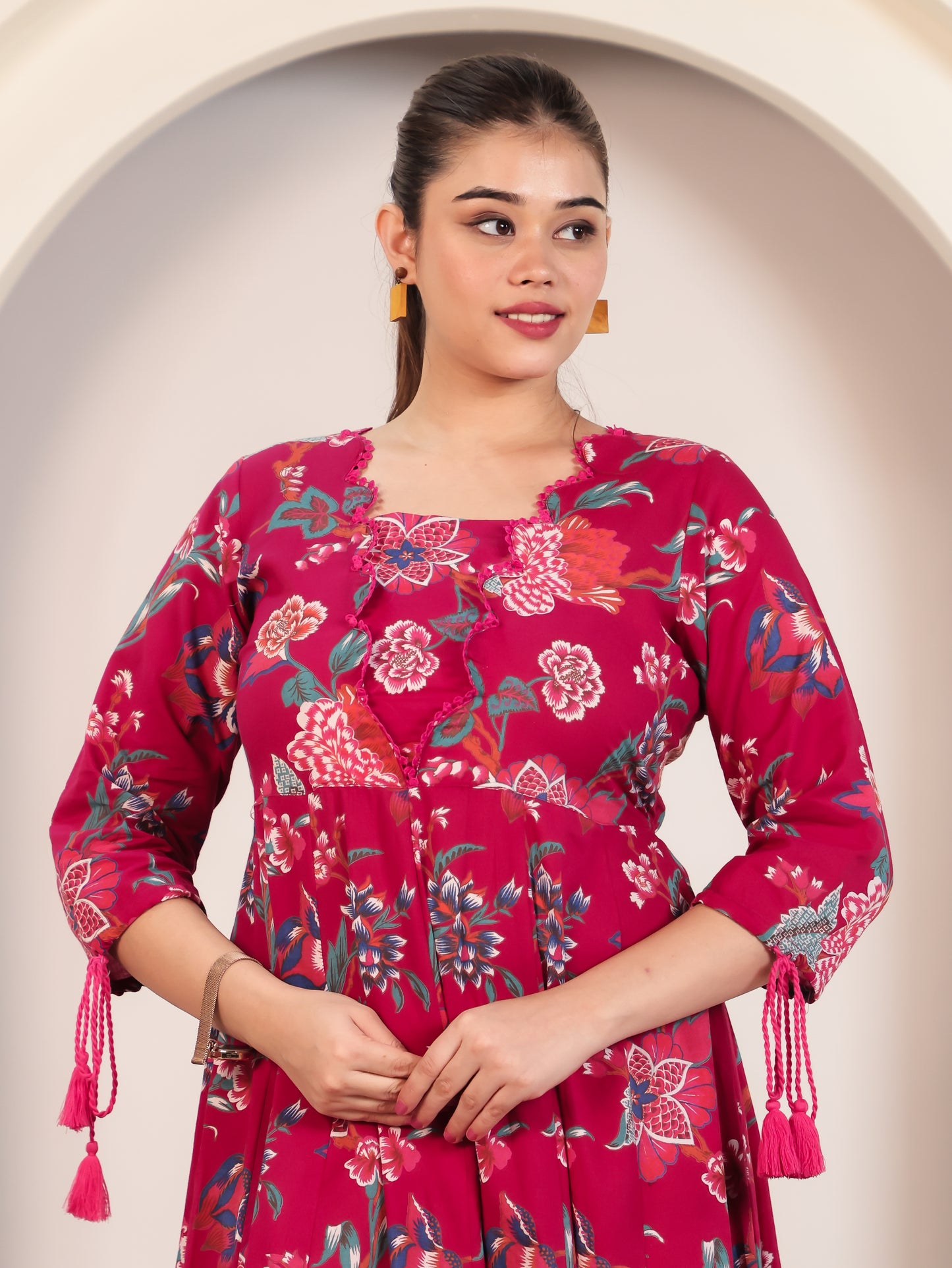 Soft Cotton Floral Flared Pink Dress