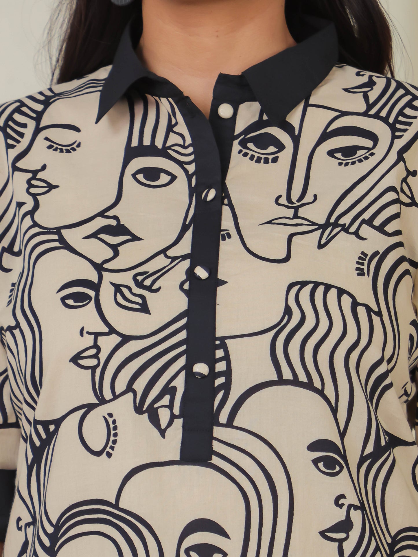 Soft Cotton Abstract Pathani Beige Kurta