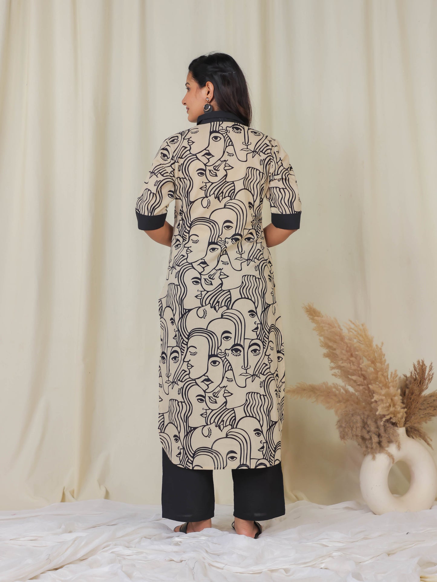 Soft Cotton Abstract Pathani Beige Kurta