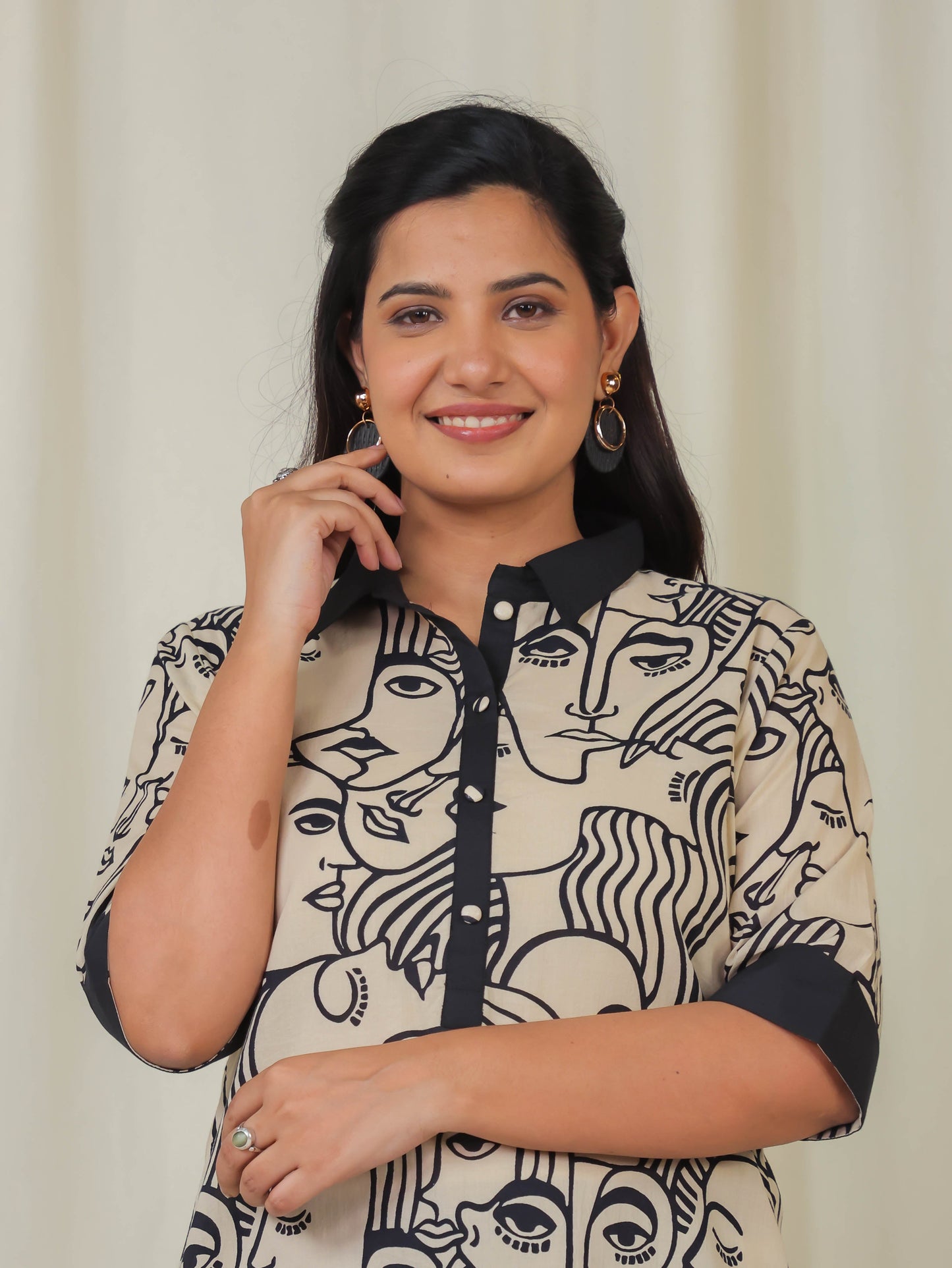Soft Cotton Abstract Pathani Beige Kurta