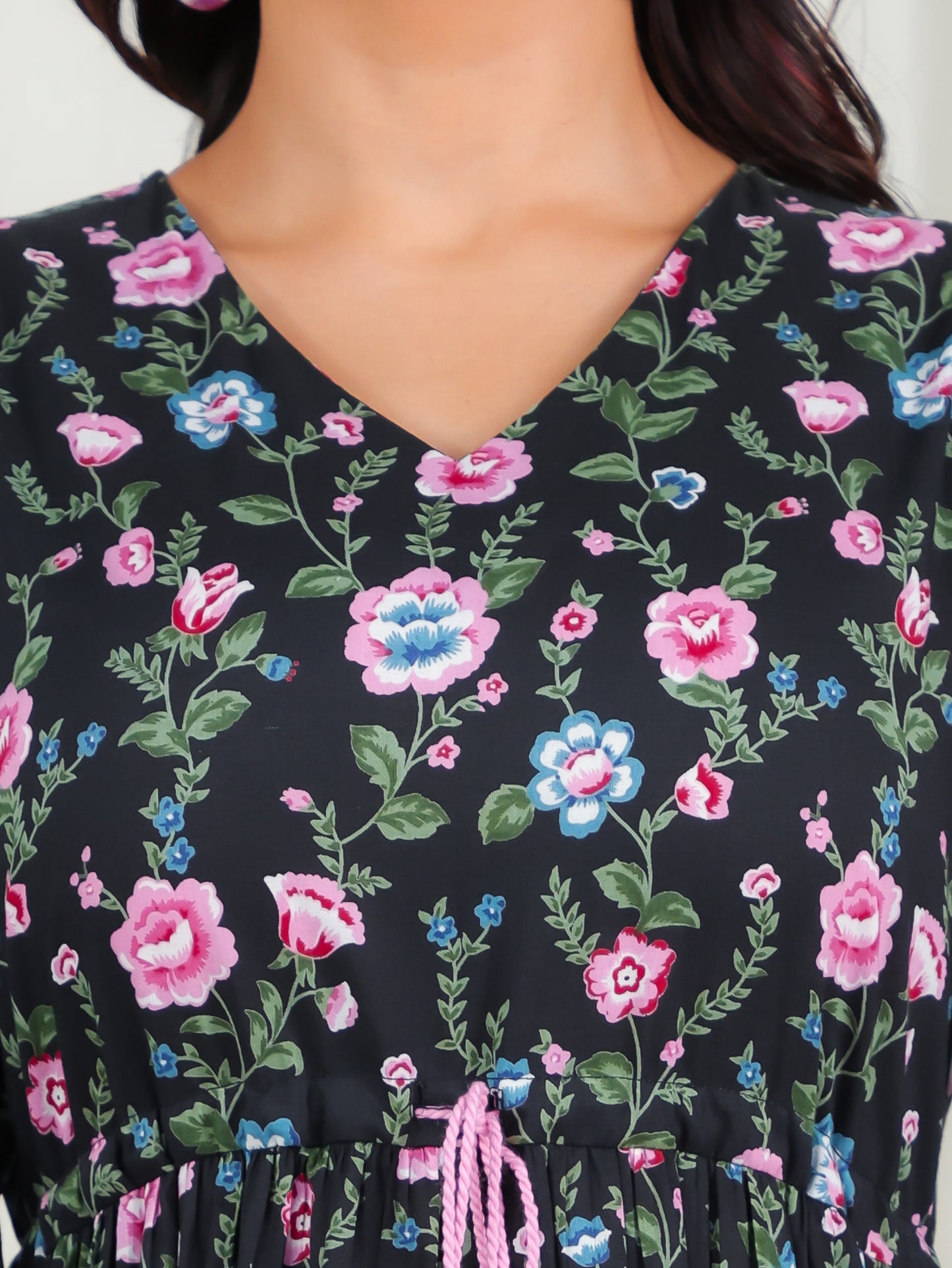 Soft Cotton Floral A-line Black Dress
