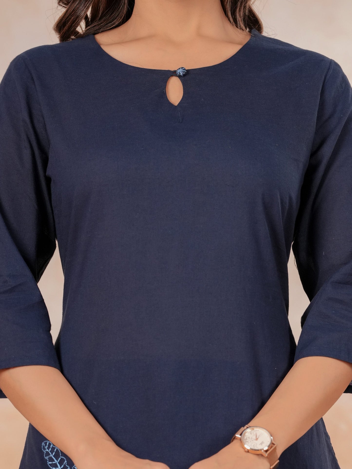 Embroidered Soft Cotton Solid Straight Blue Kurta