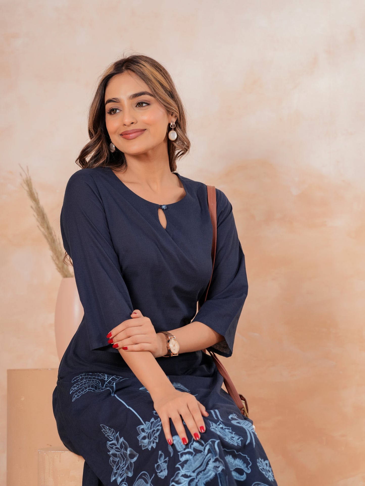 Embroidered Soft Cotton Solid Straight Blue Kurta