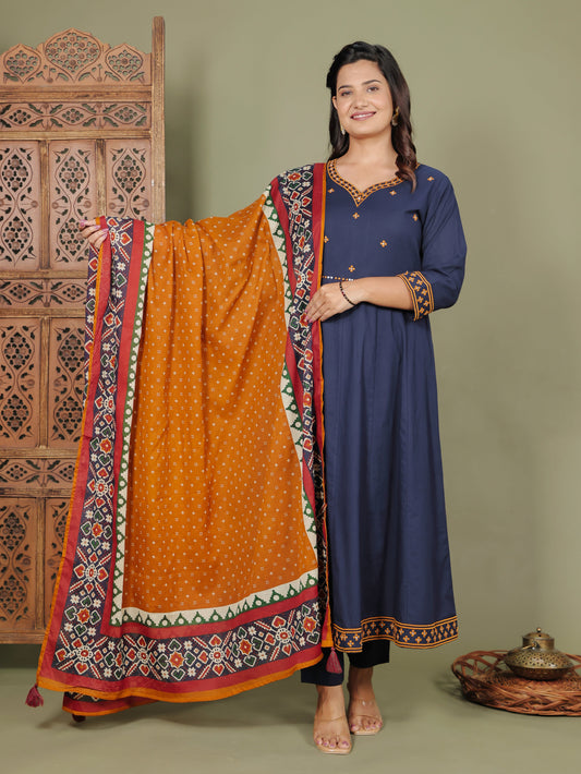 Cotton Voile Geometric Brown Dupatta