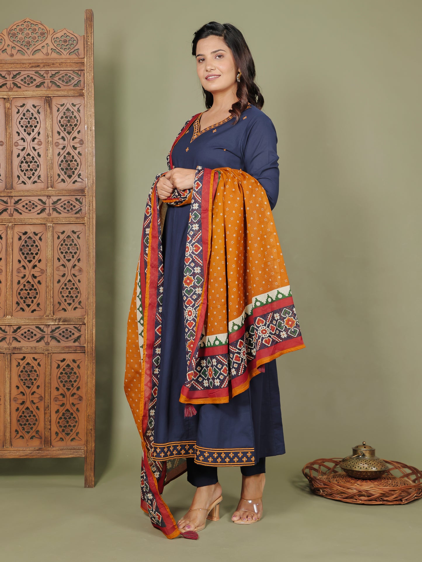 Cotton Voile Geometric Brown Dupatta