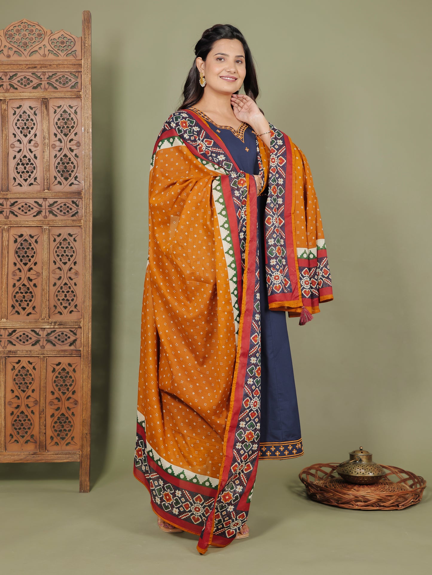 Cotton Voile Geometric Brown Dupatta