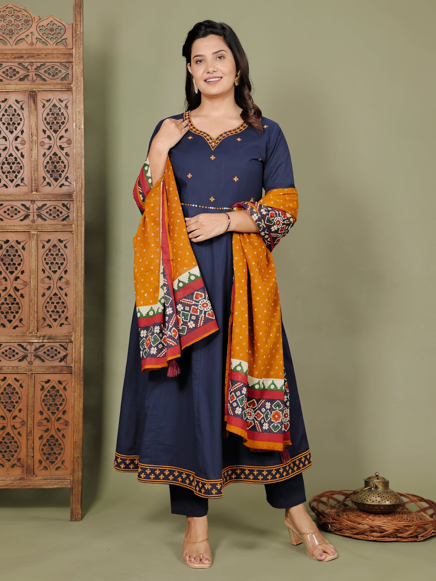 Cotton Voile Geometric Brown Dupatta