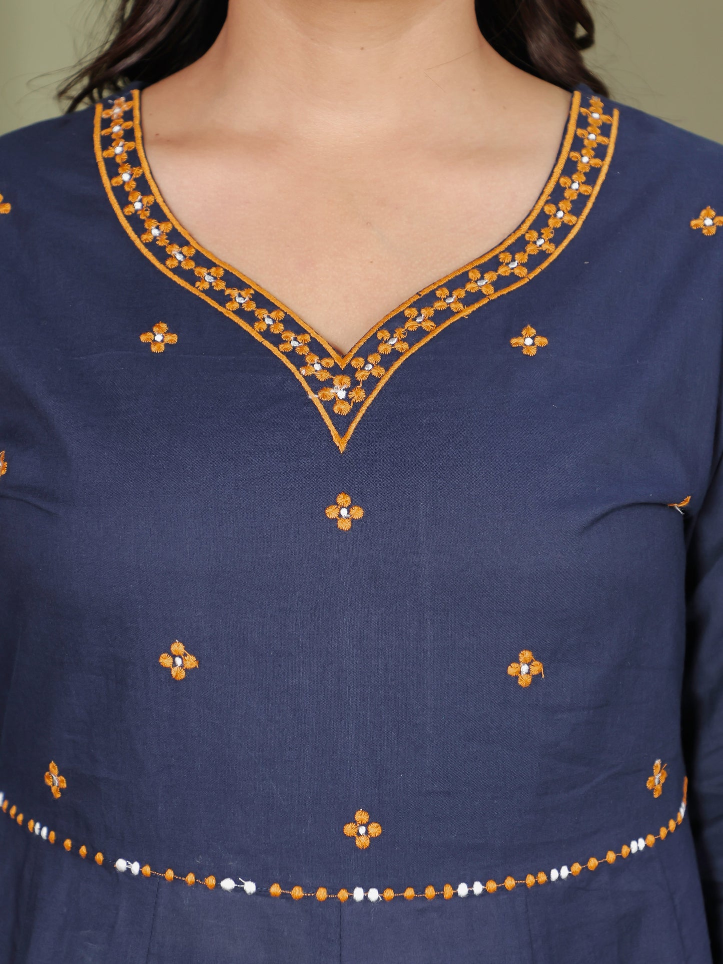 Embroidered Soft Cotton Solid Flared Blue Kurta