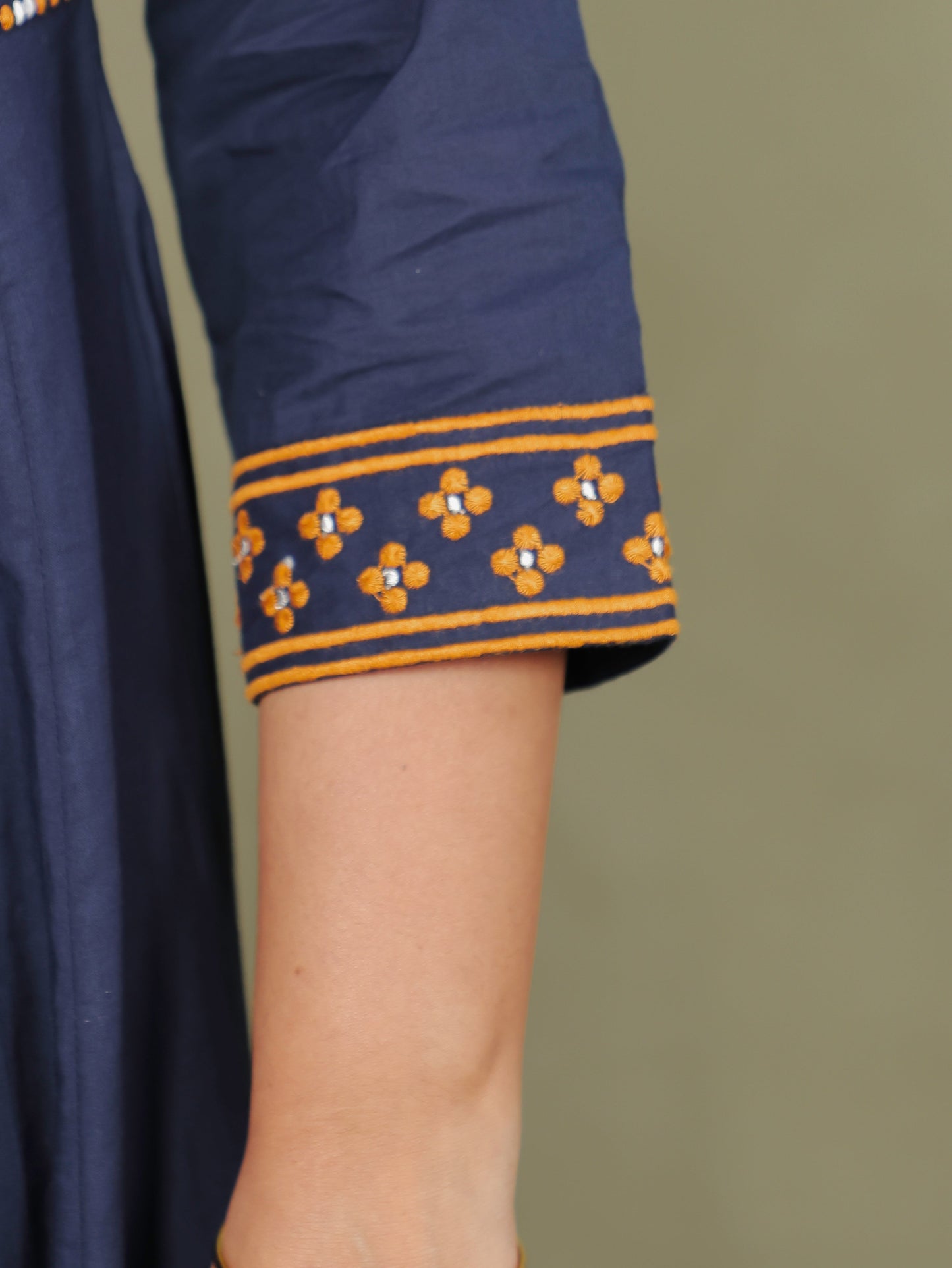 Embroidered Soft Cotton Solid Flared Blue Kurta