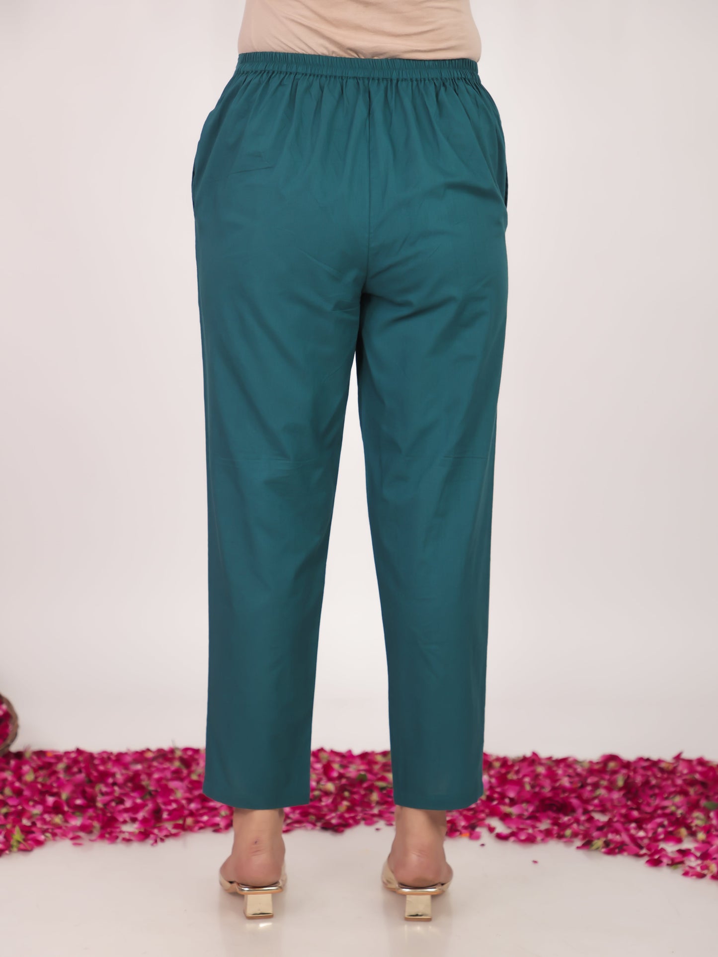 Soft Cotton Solid Green Tapered Trousers