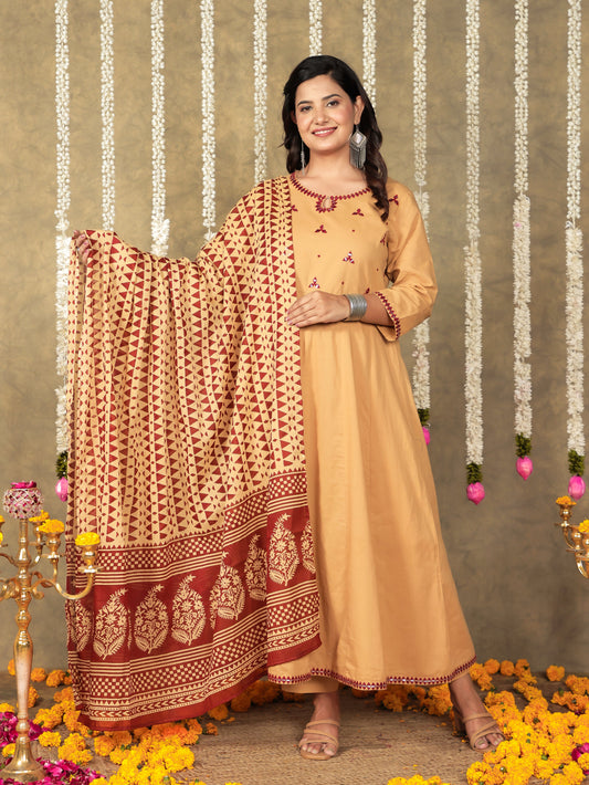 Voile Cotton Geometric Beige Dupatta