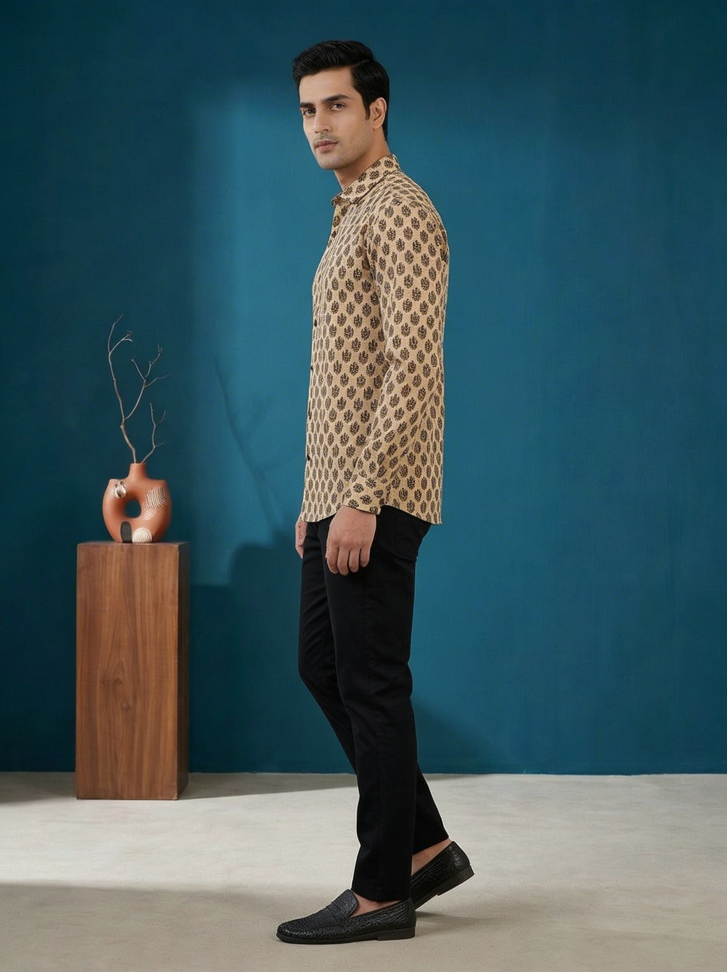 Soft Cotton Floral Straight Cream Shirt