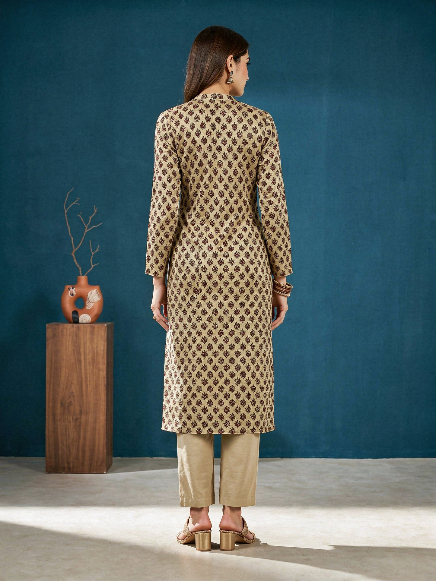 Soft Cotton Floral Straight Cream Kurta