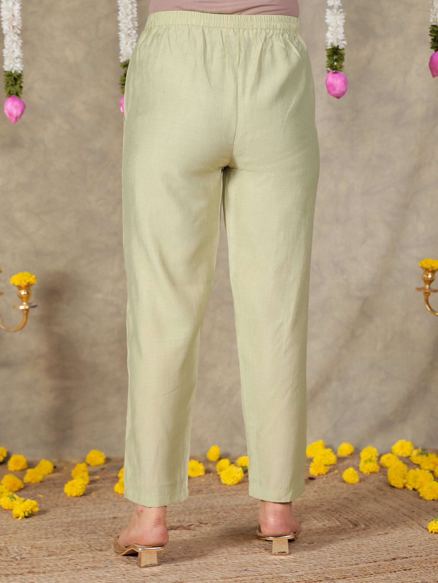 Vertigan Solid Green Tapered Trousers