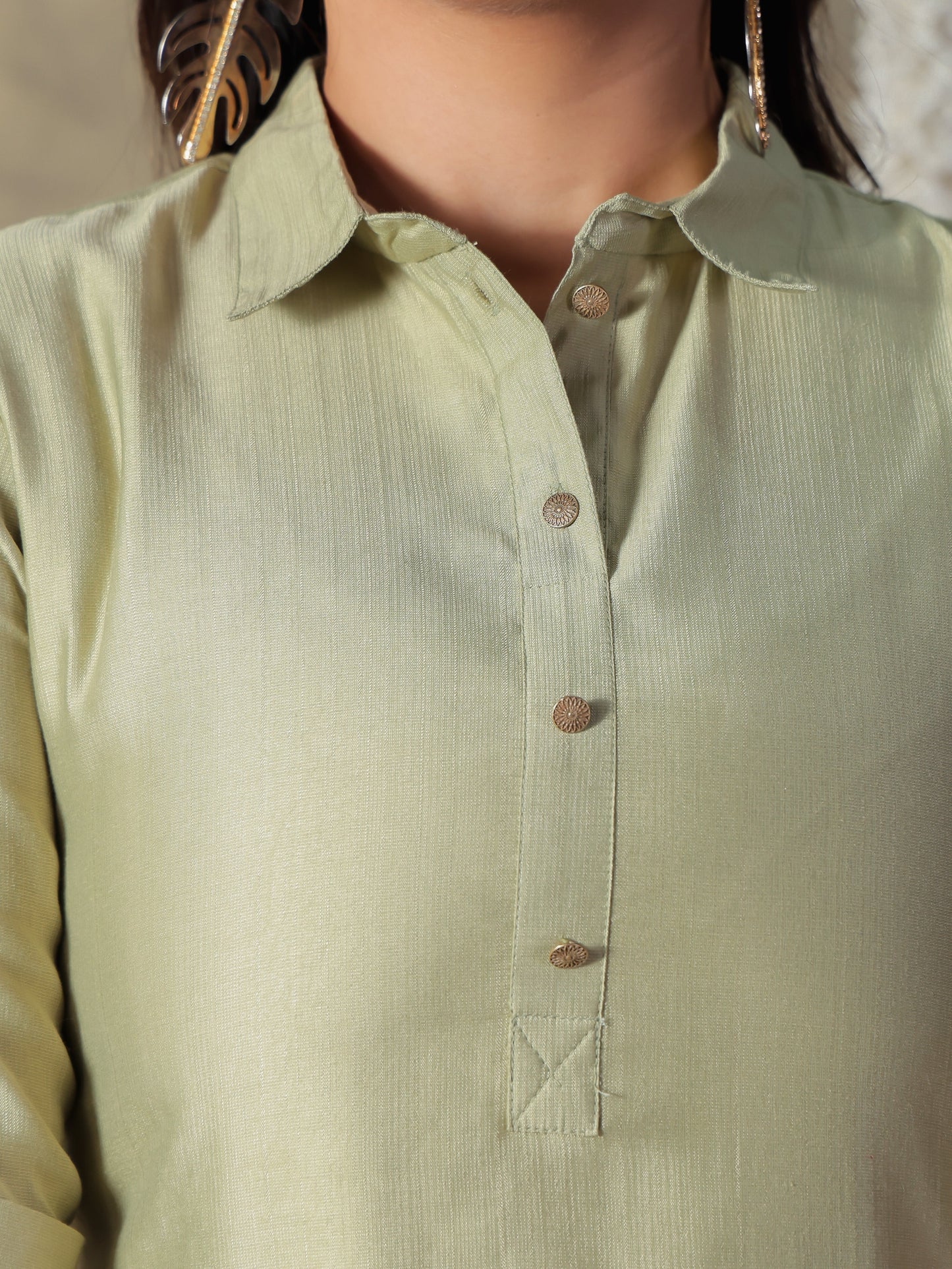 Embroidered Vertigan Solid Pathani Green Kurta