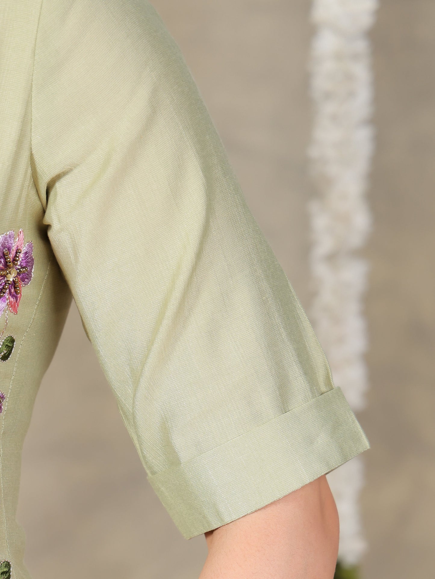 Embroidered Vertigan Solid Pathani Green Kurta
