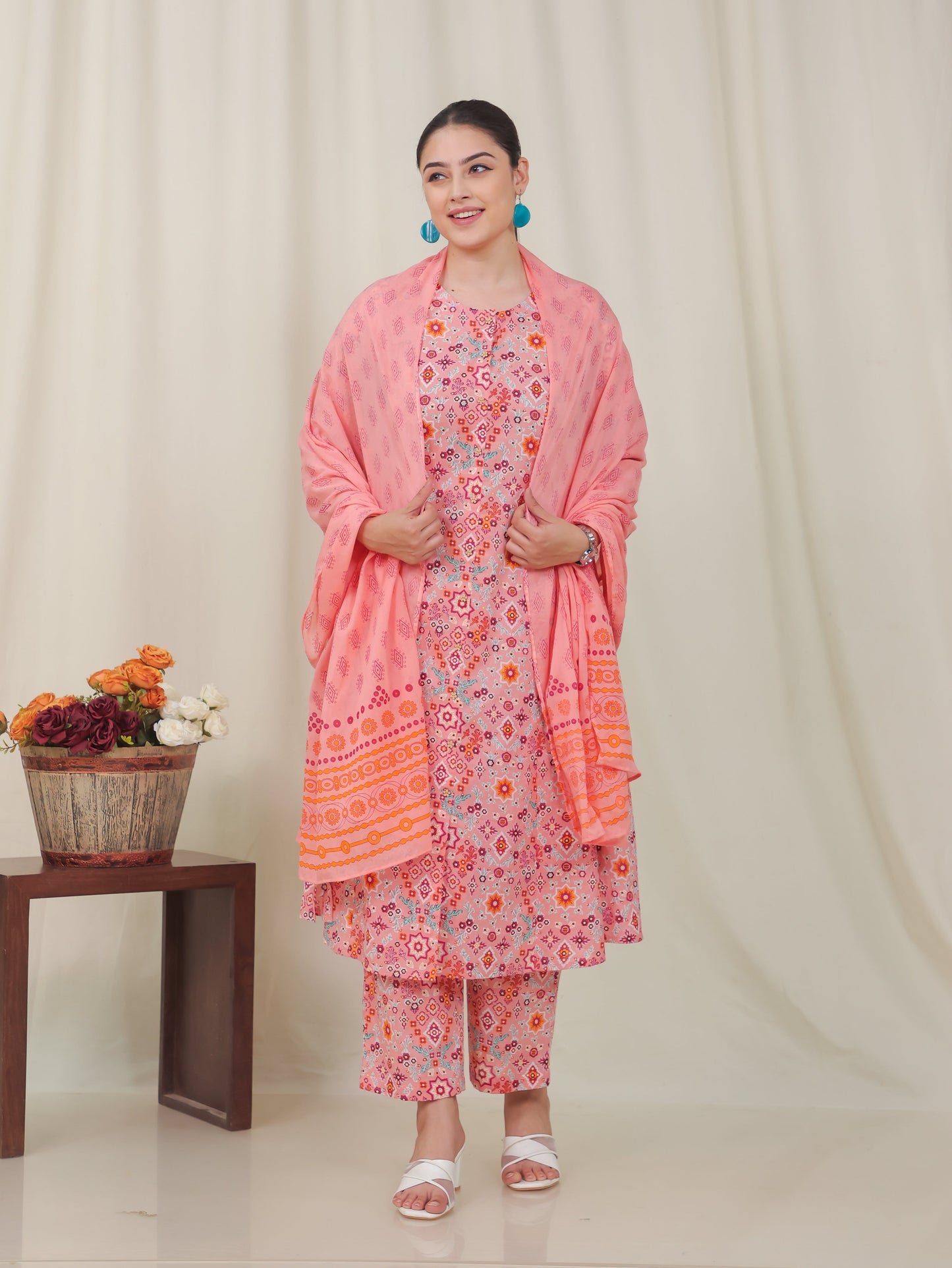 Cotton Voile Butti Peach Dupatta