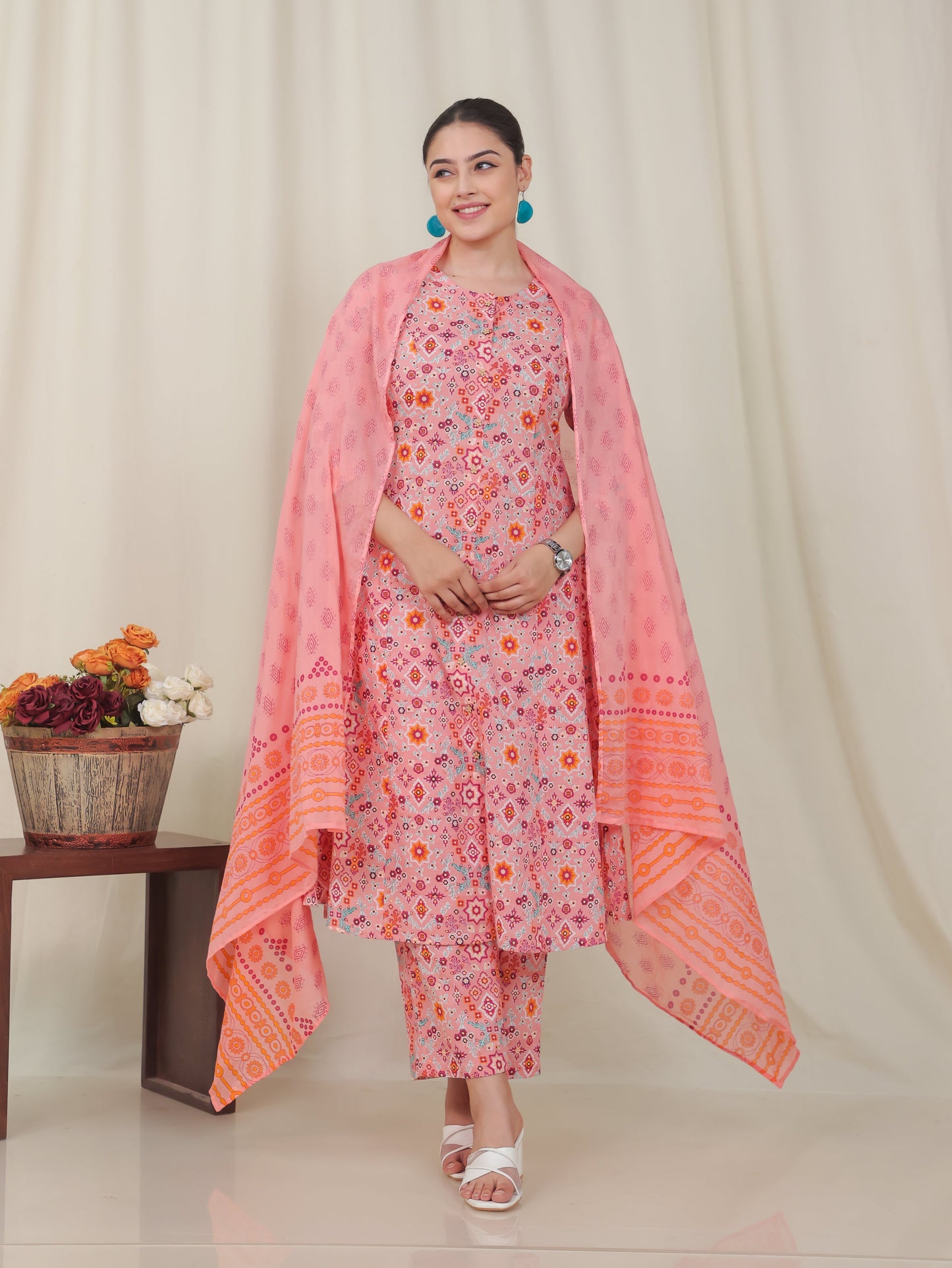 Cotton Voile Butti Peach Dupatta