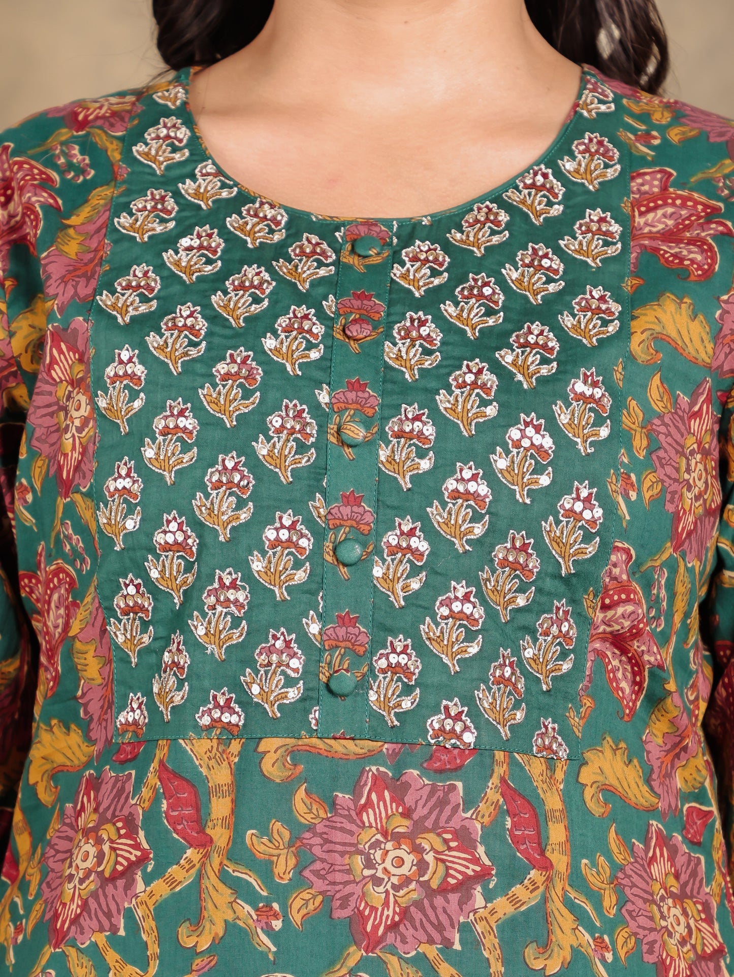 Embroidered Soft Cotton Floral Straight Green Kurta