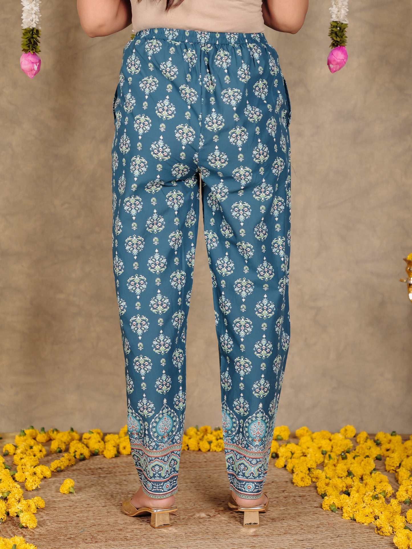 Embroidered Soft Cotton Floral Straight Blue Kurta