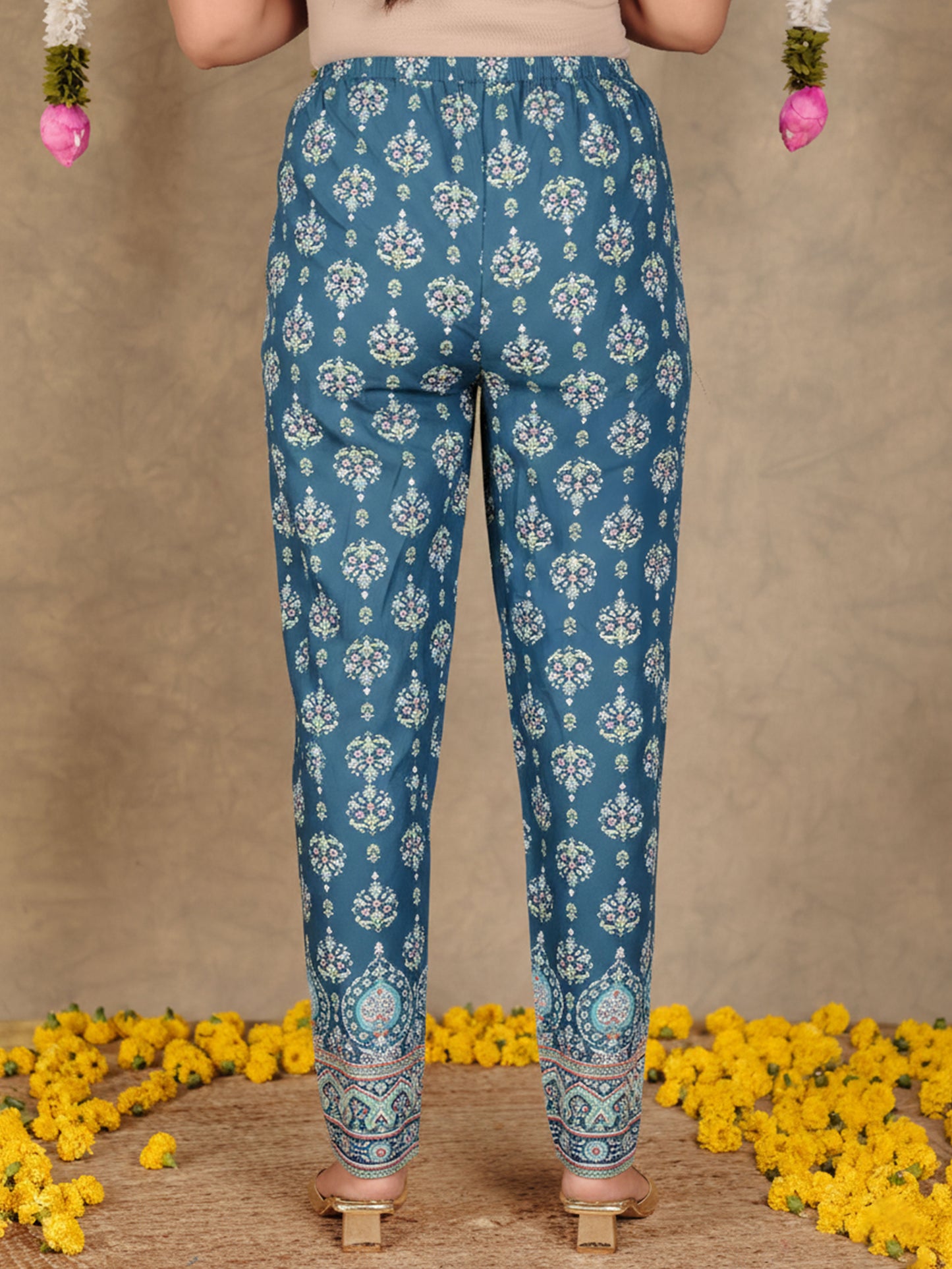 Embroidered Soft Cotton Floral Straight Blue Kurta