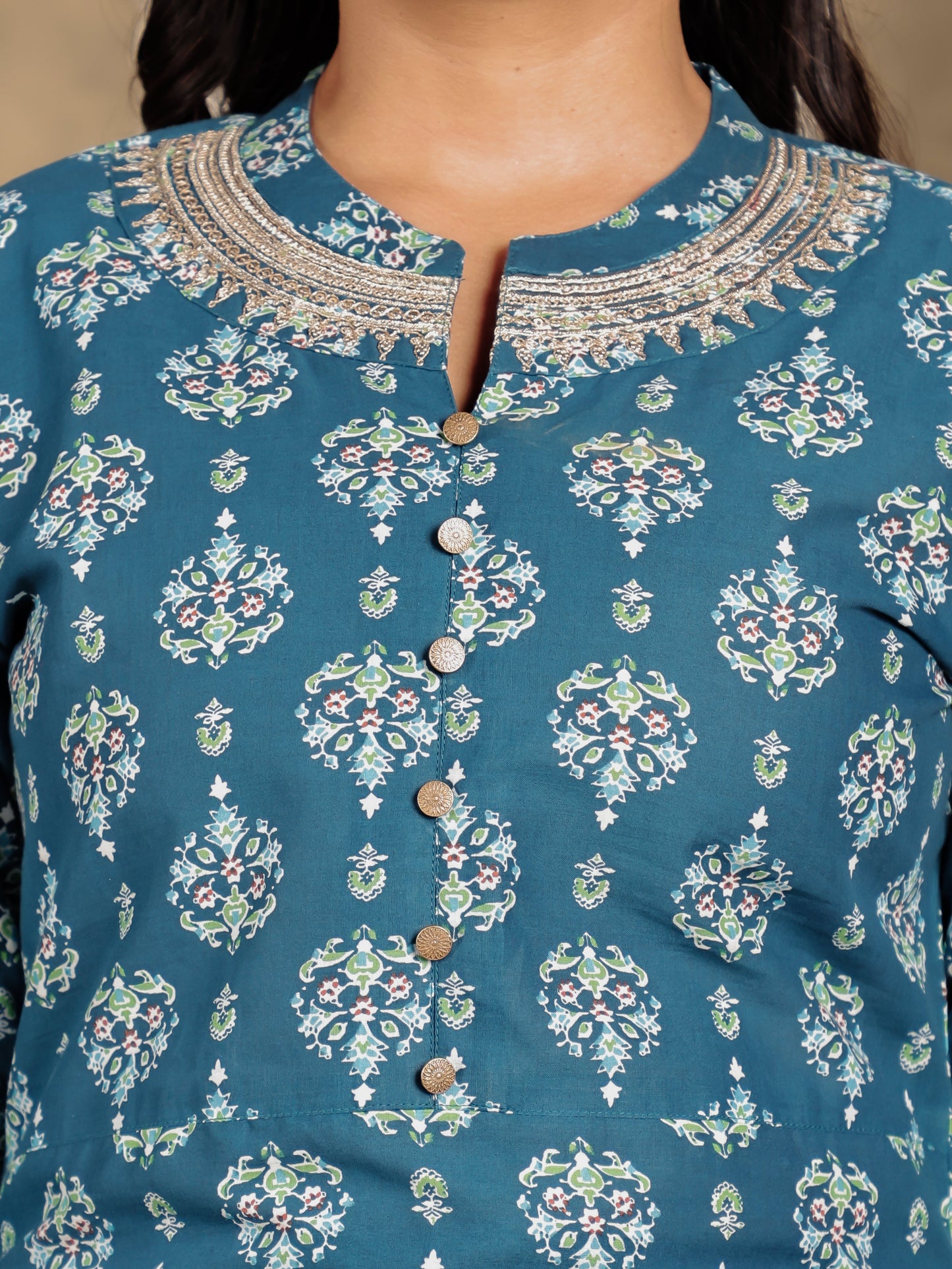 Embroidered Soft Cotton Floral Straight Blue Kurta