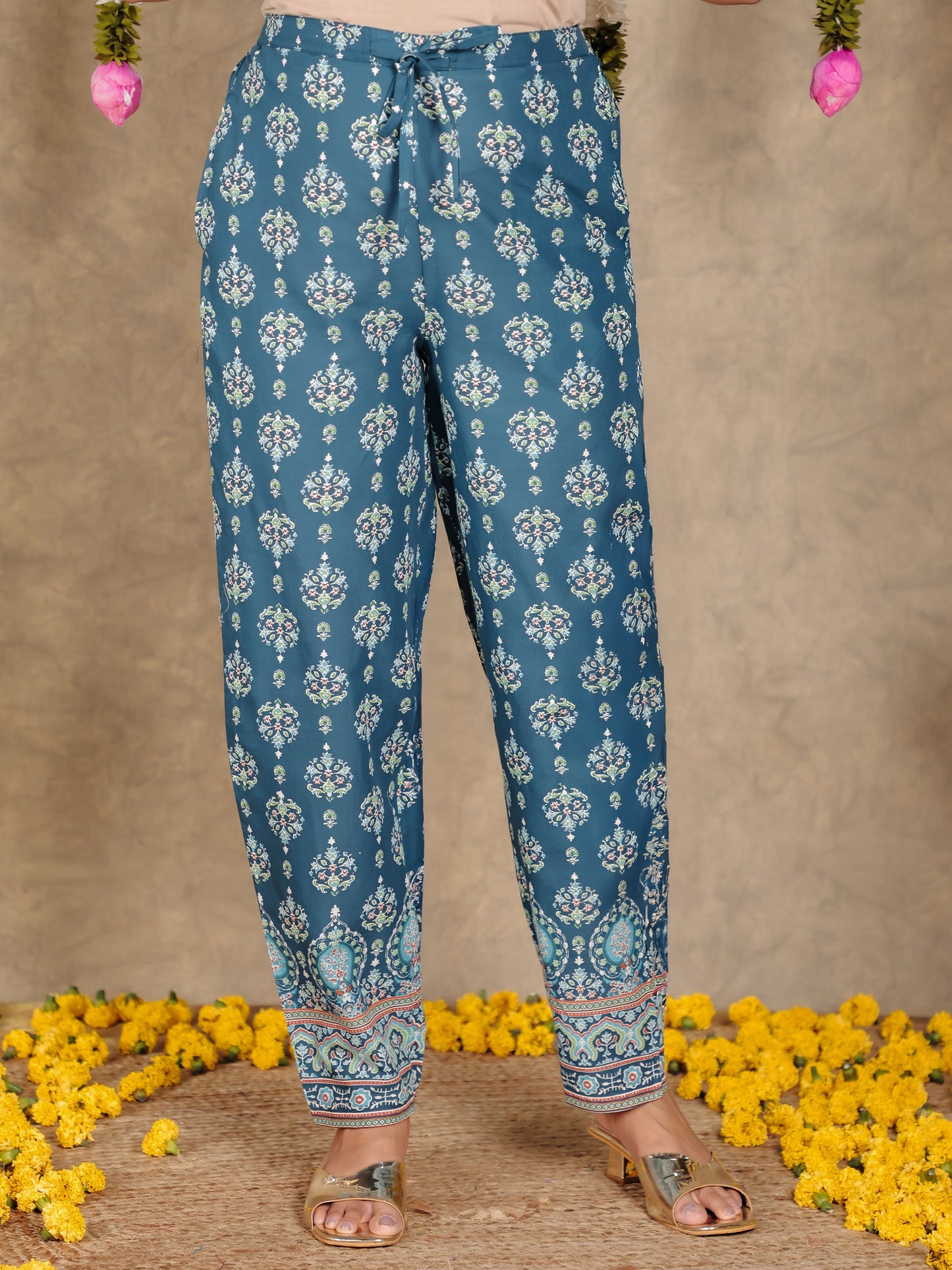 Embroidered Soft Cotton Floral Straight Blue Kurta