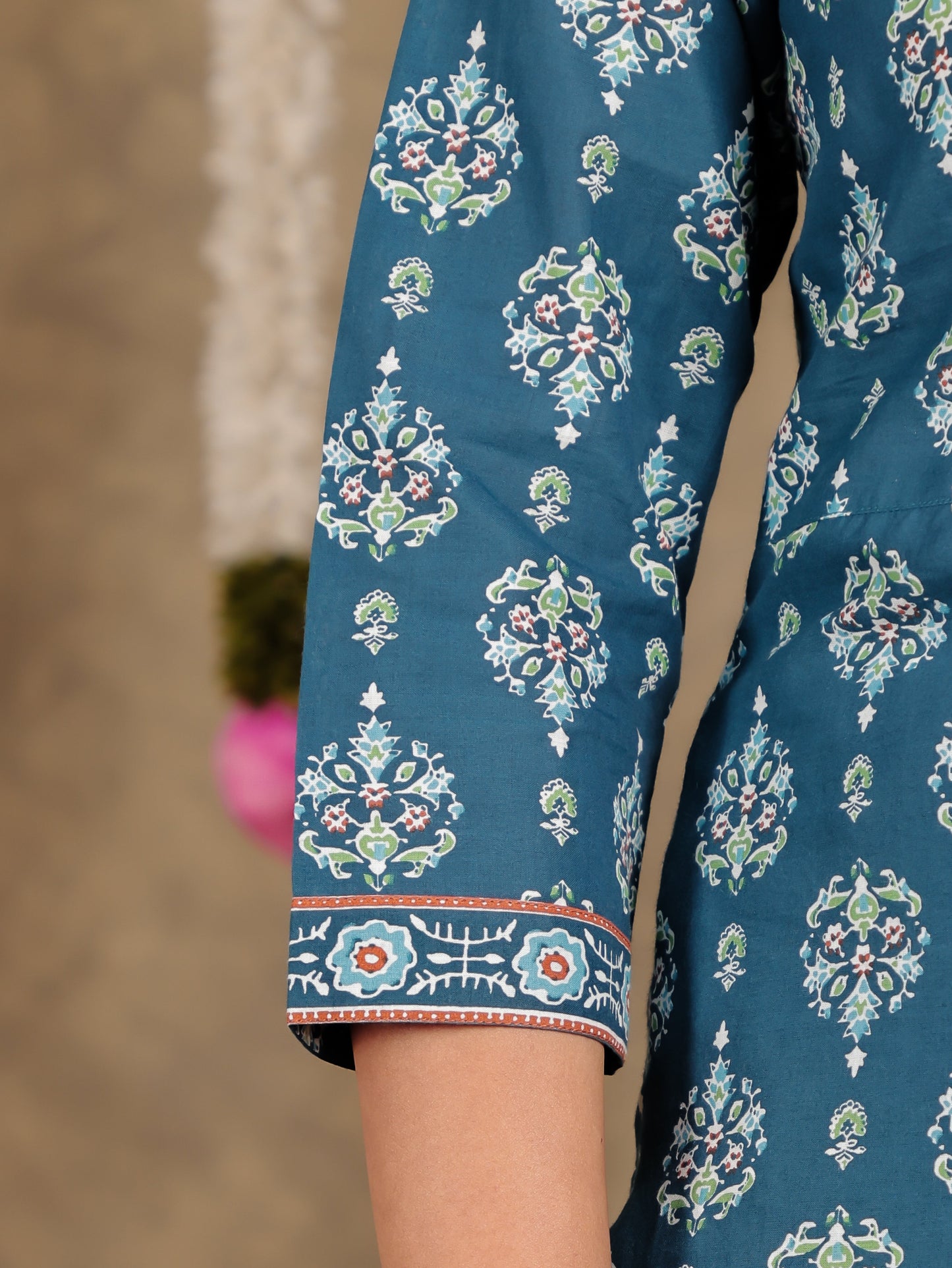 Embroidered Soft Cotton Floral Straight Blue Kurta