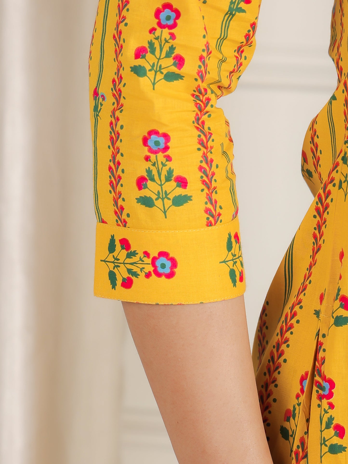 Soft Cotton Floral Flared Yellow Kurta