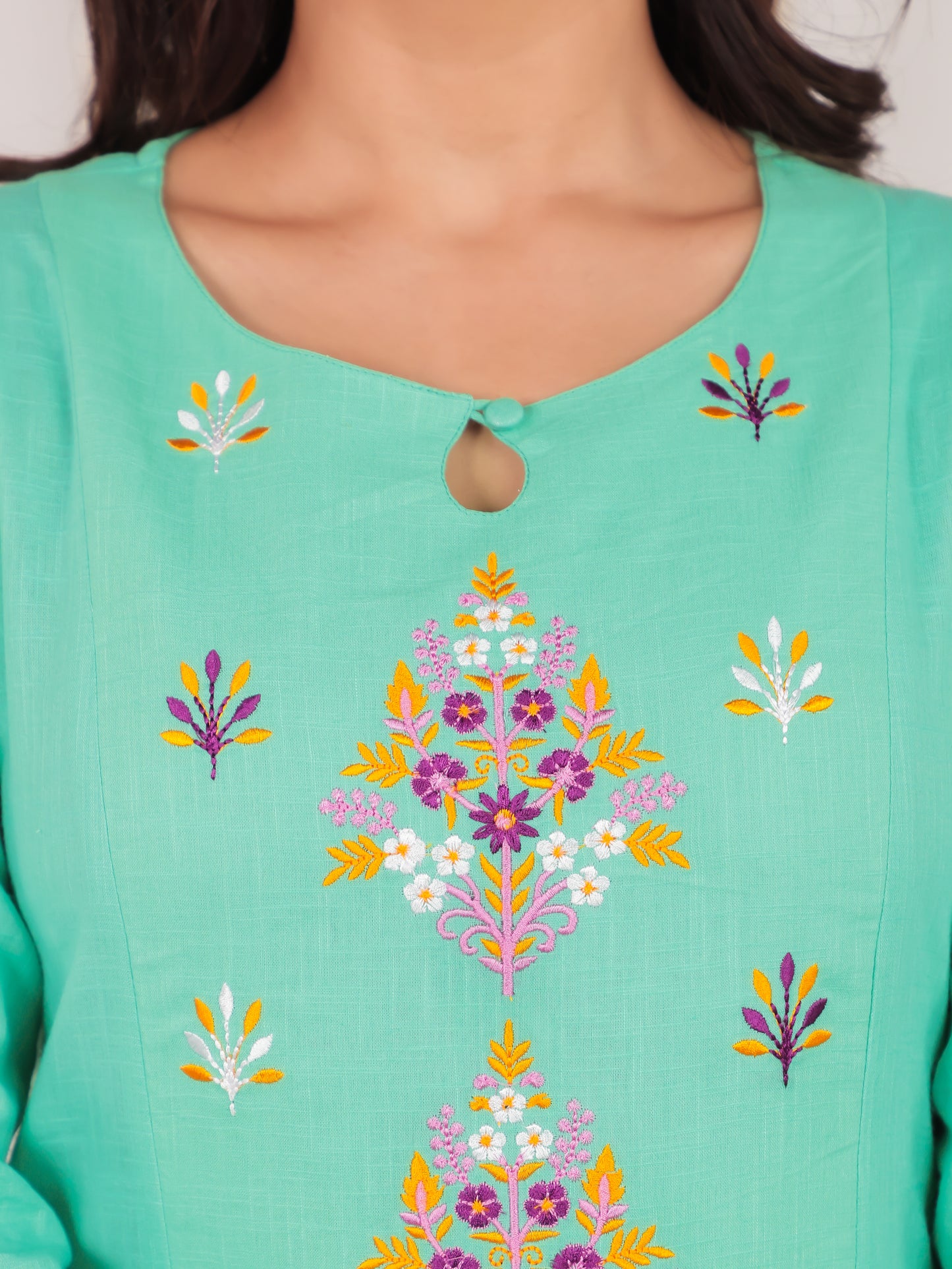 Natural Cotton Solid Panelled Green Kurta