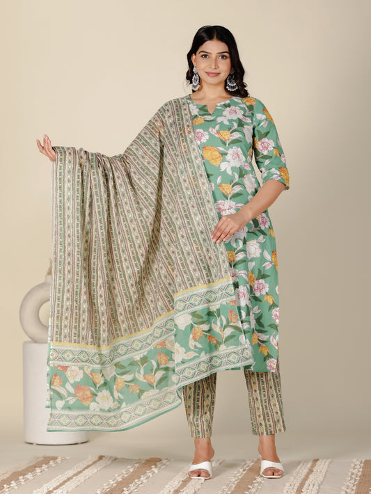 Voile Cotton Striped Green Dupatta