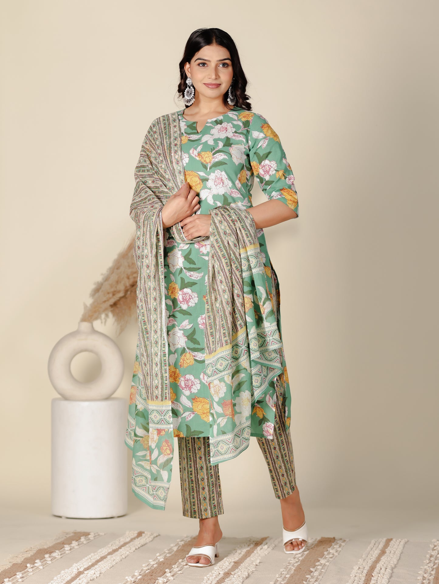 Voile Cotton Striped Green Dupatta