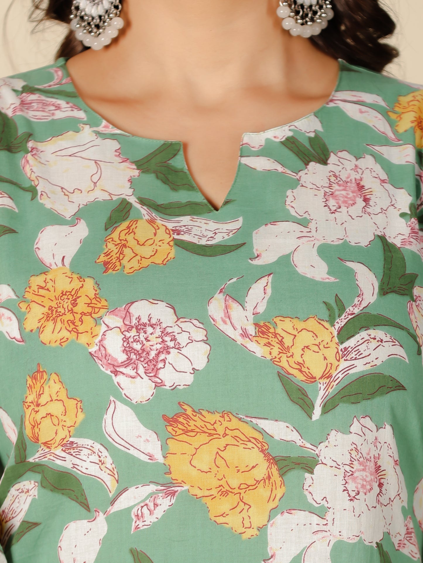 Soft Cotton Floral Straight Green Kurta