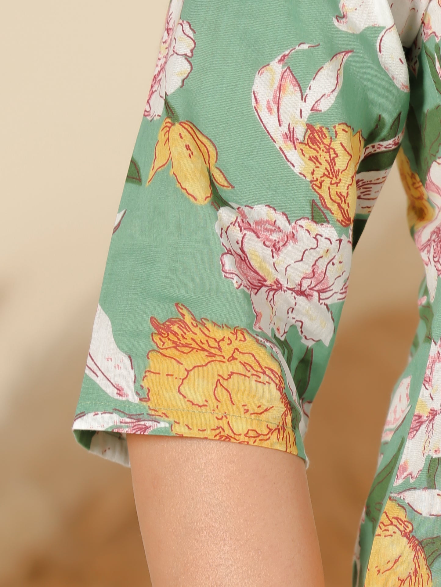 Soft Cotton Floral Straight Green Kurta