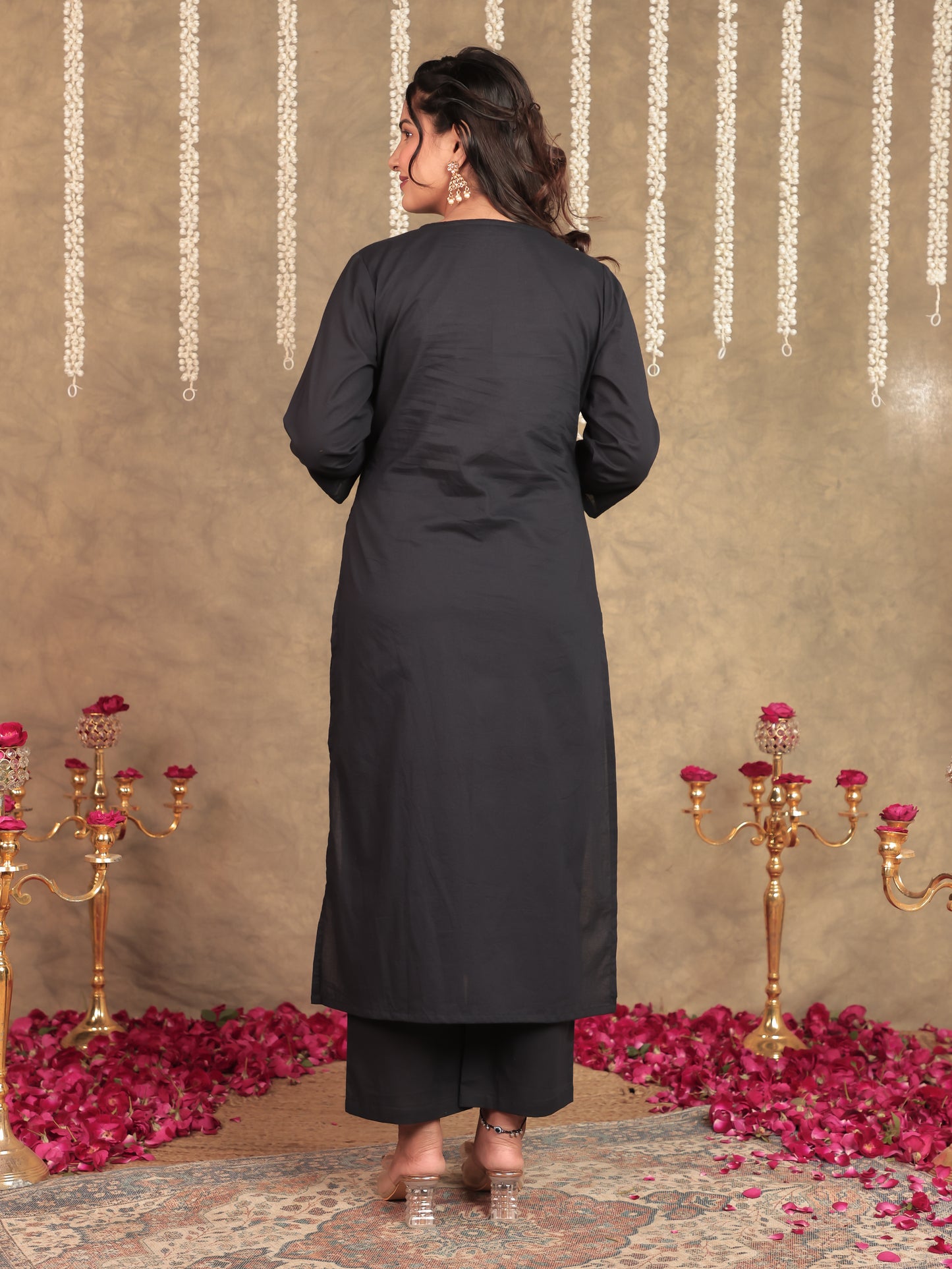 Embroidered Soft Cotton Solid Straight Blue Kurta