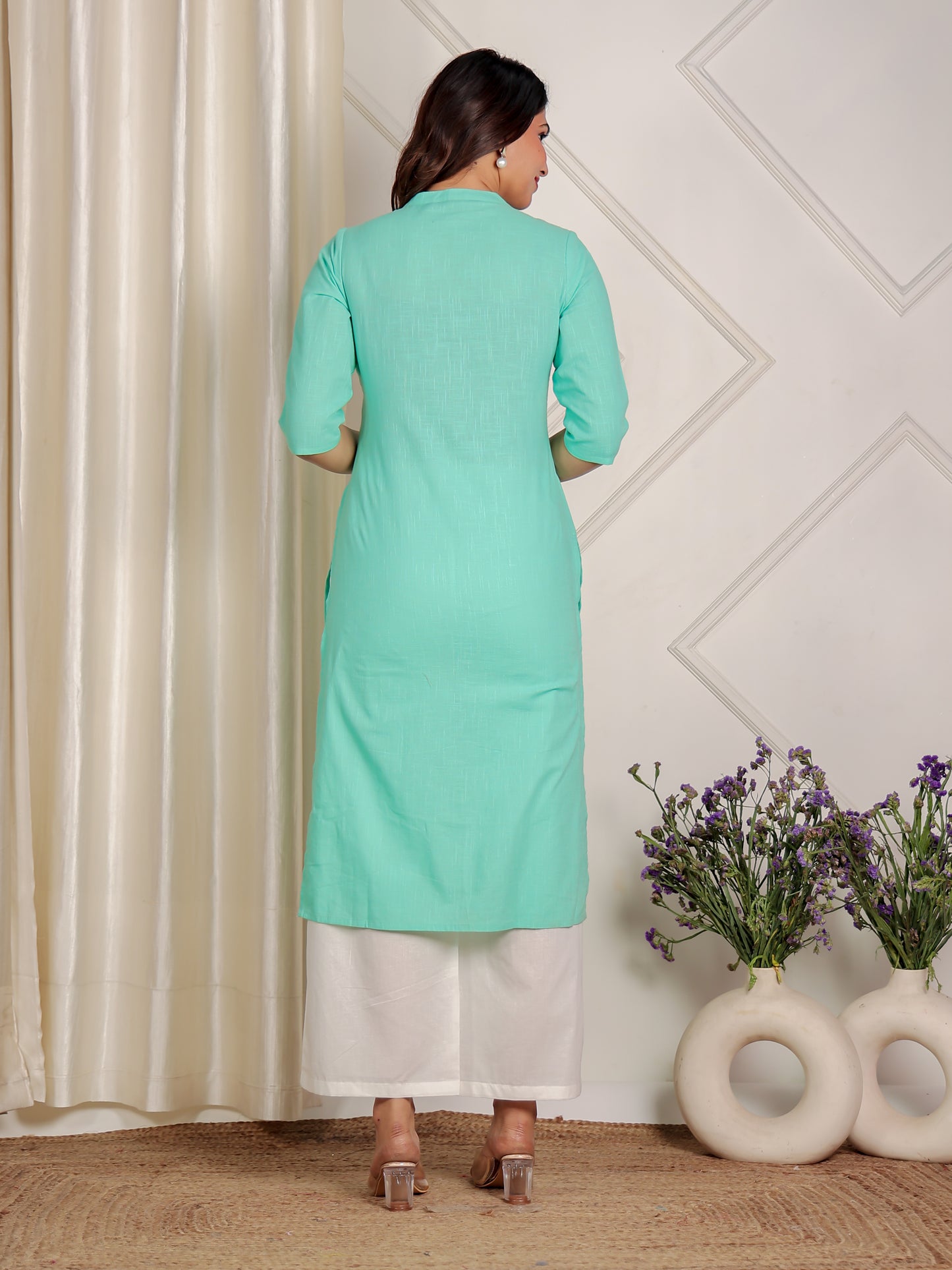 Soft Cotton Solid Straight Green Kurta