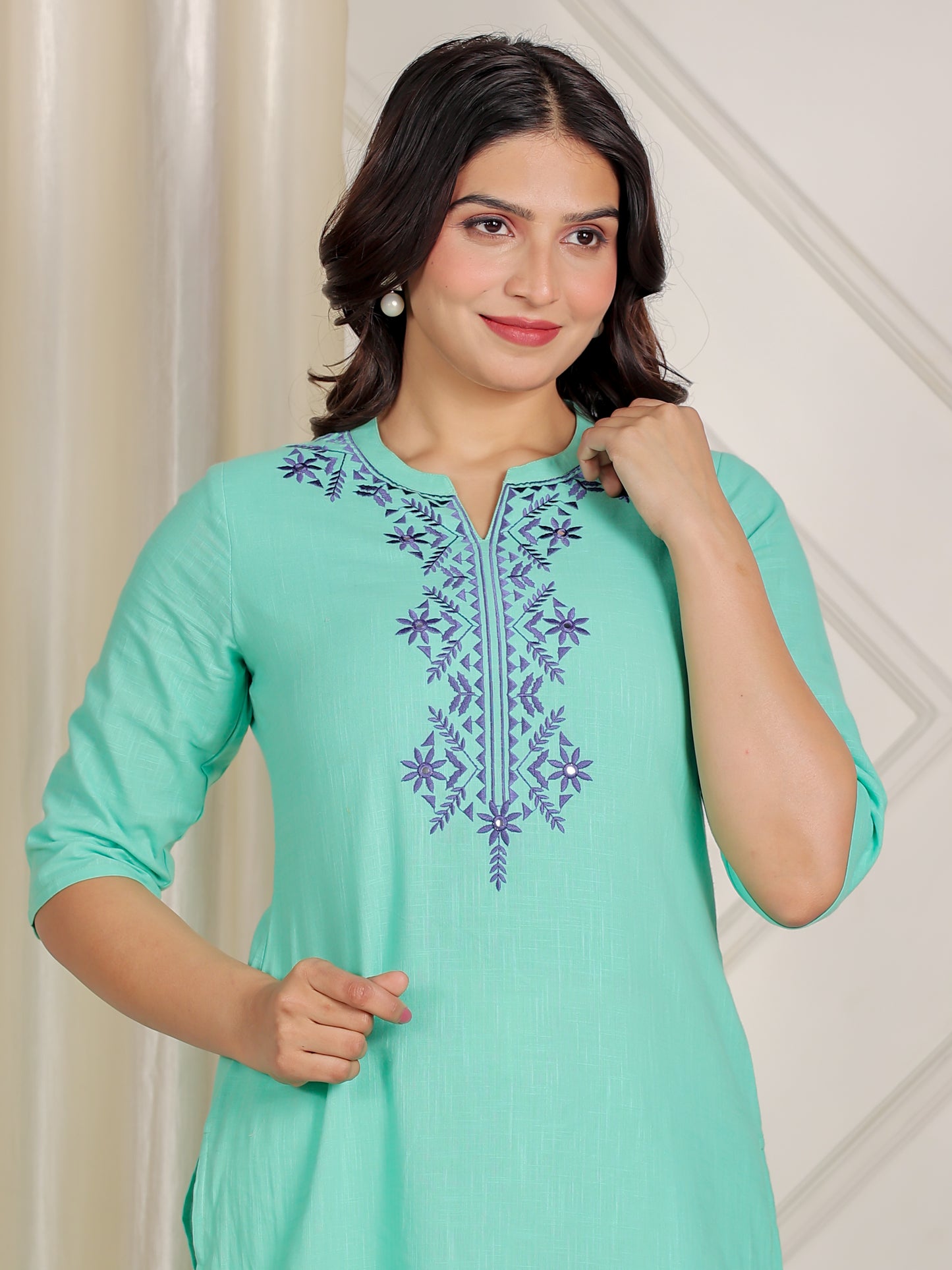 Soft Cotton Solid Straight Green Kurta