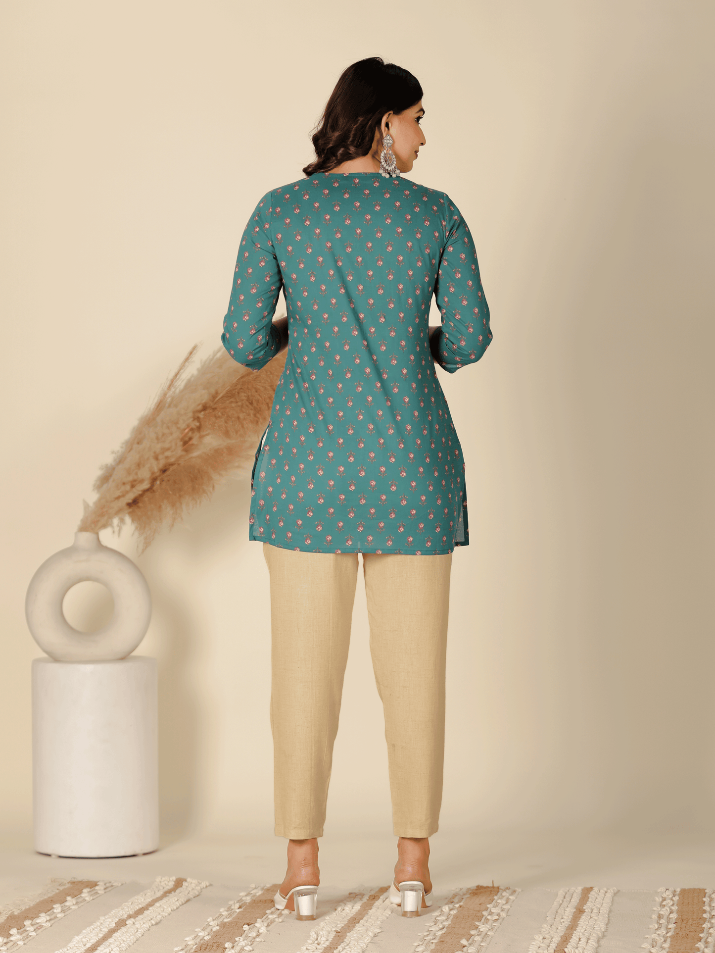 Soft Cotton Floral Straight Green Kurti
