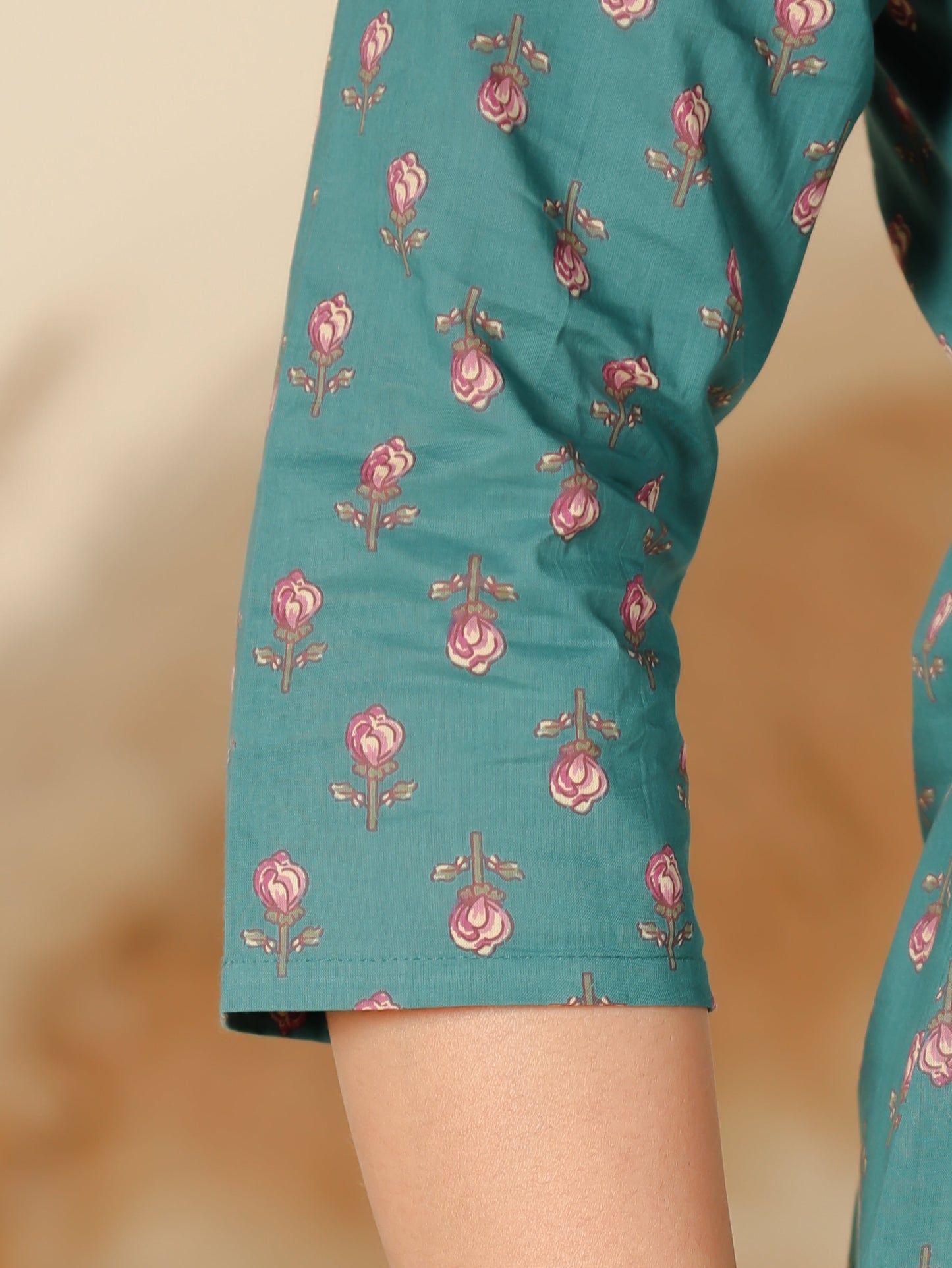 Soft Cotton Floral Straight Green Kurti