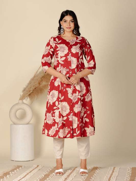 Soft Cotton Floral A-line Brown Kurta