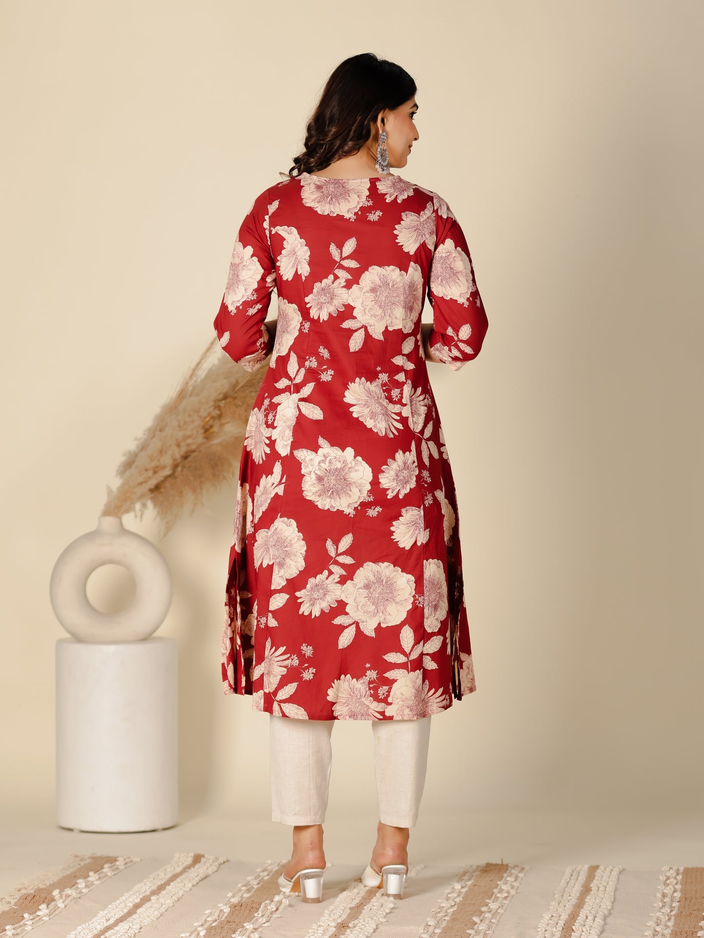Soft Cotton Floral A-line Brown Kurta