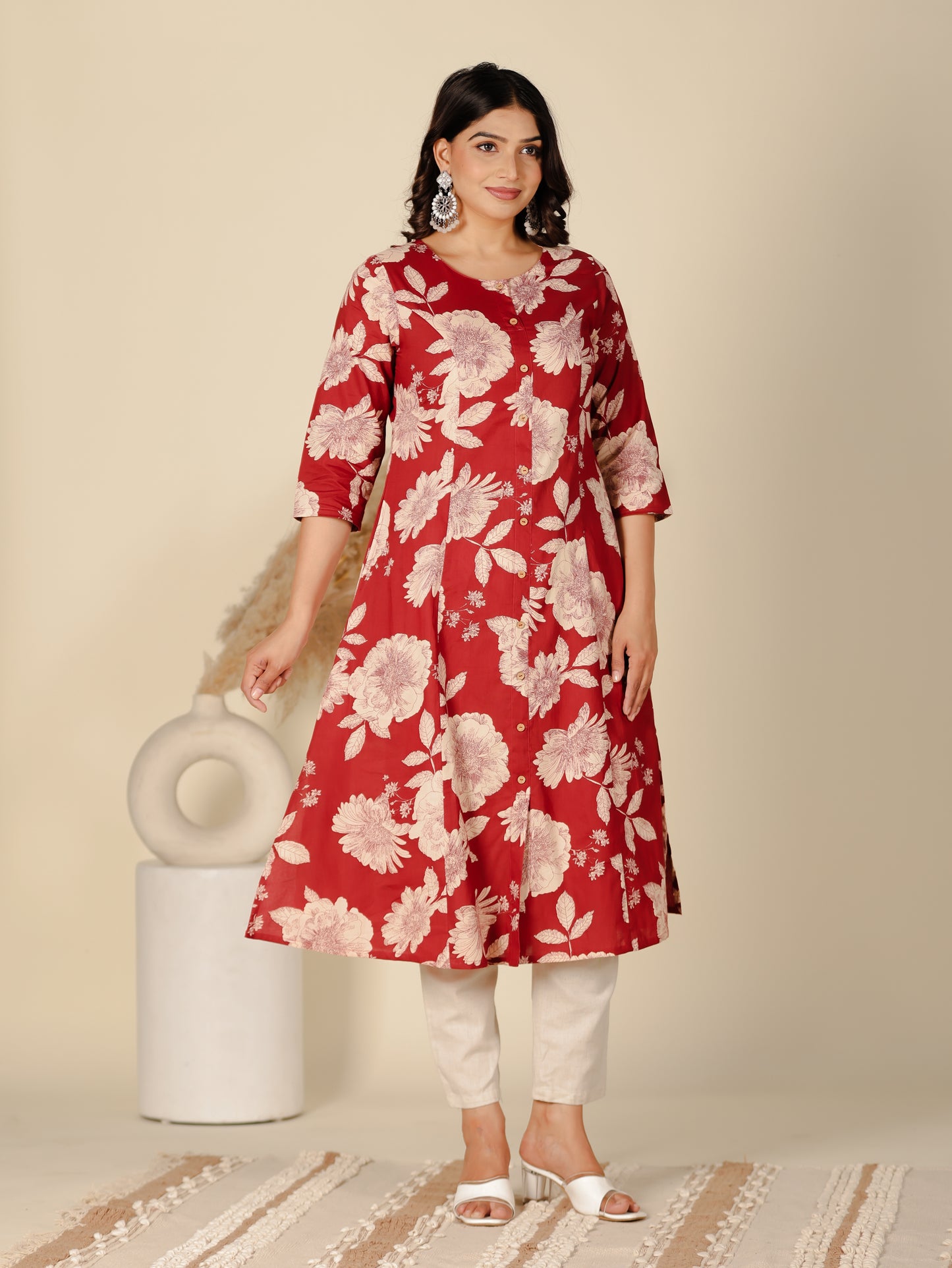 Soft Cotton Floral A-line Brown Kurta