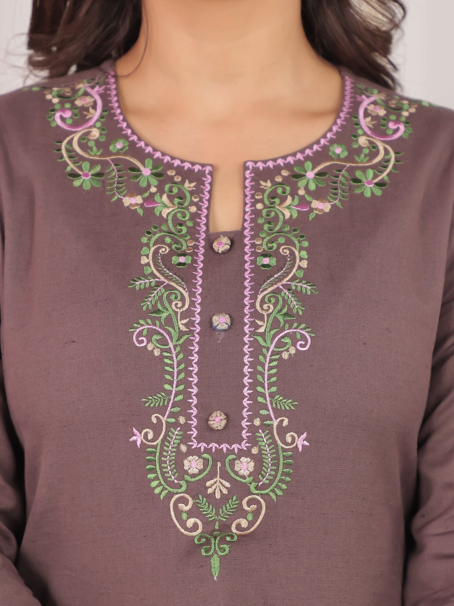 Natural Cotton Solid Straight Brown Kurta