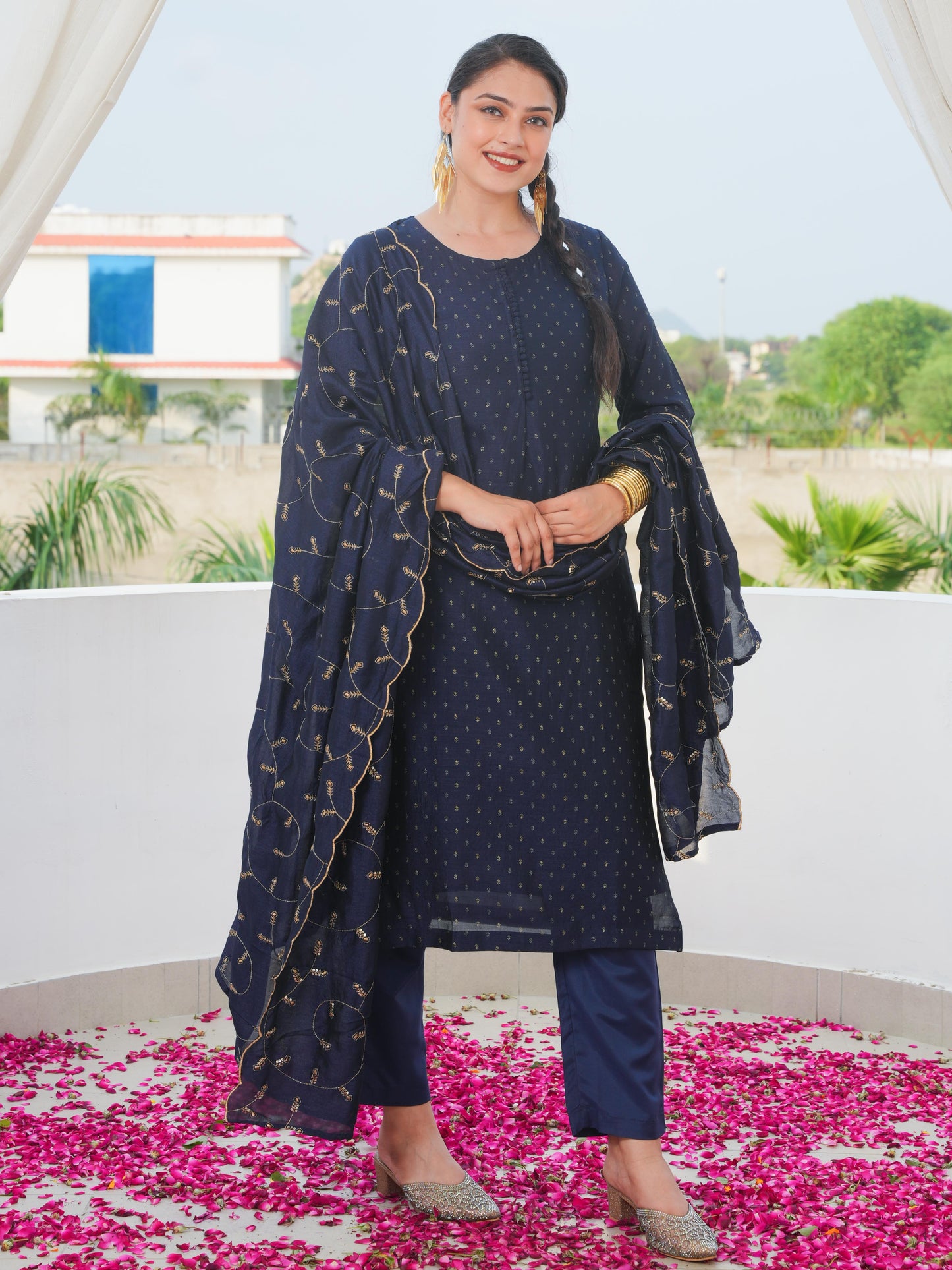 Chanderi Block Print Black Dupatta