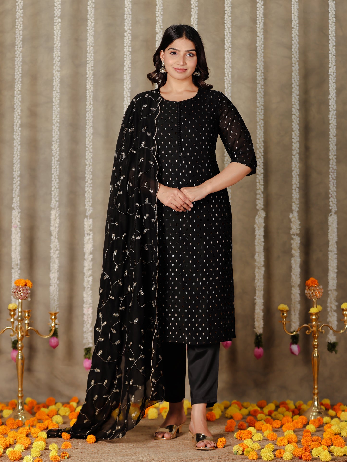 Chanderi Embroidered Black Dupatta