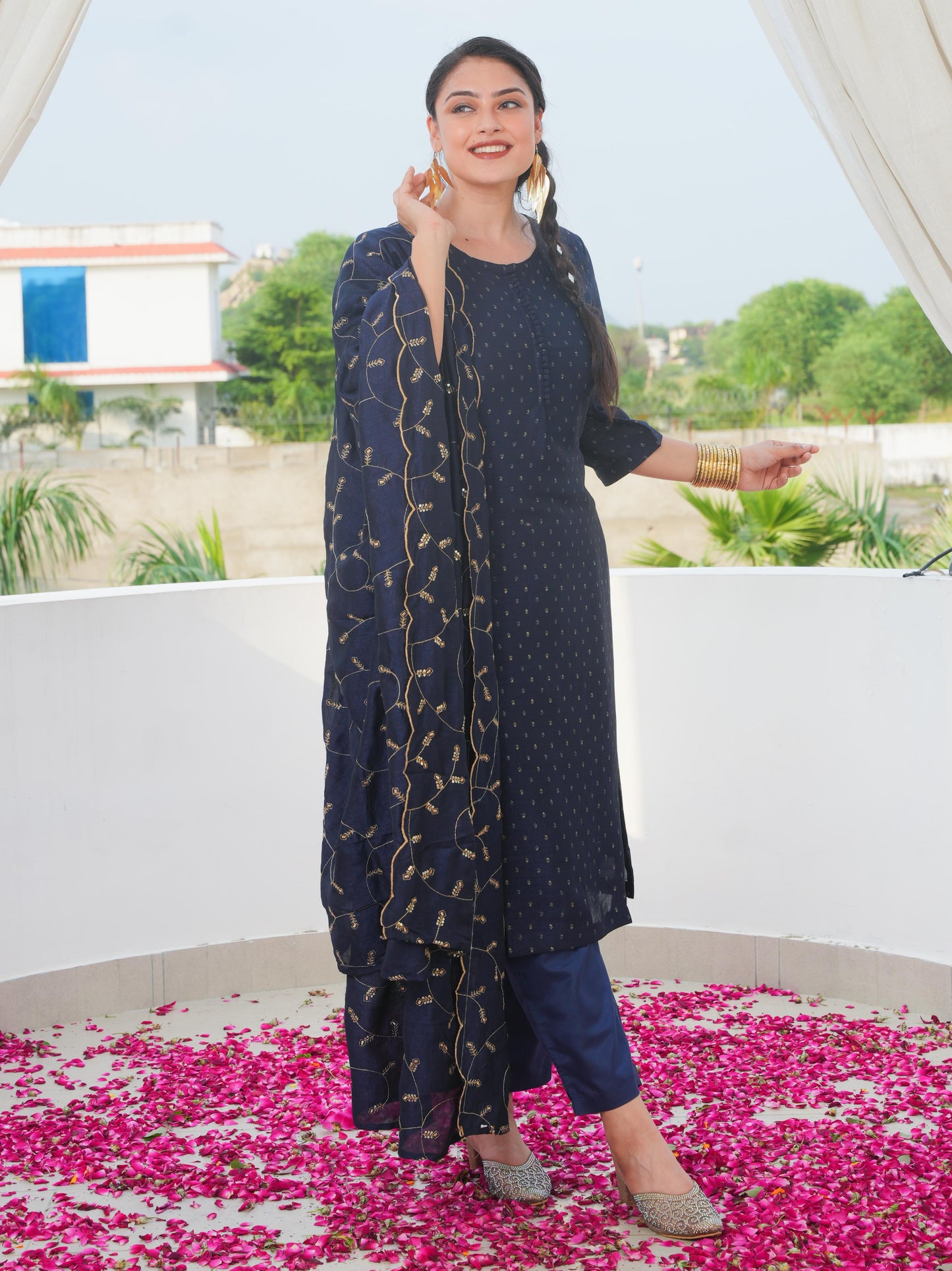 Chanderi Block Print Black Dupatta
