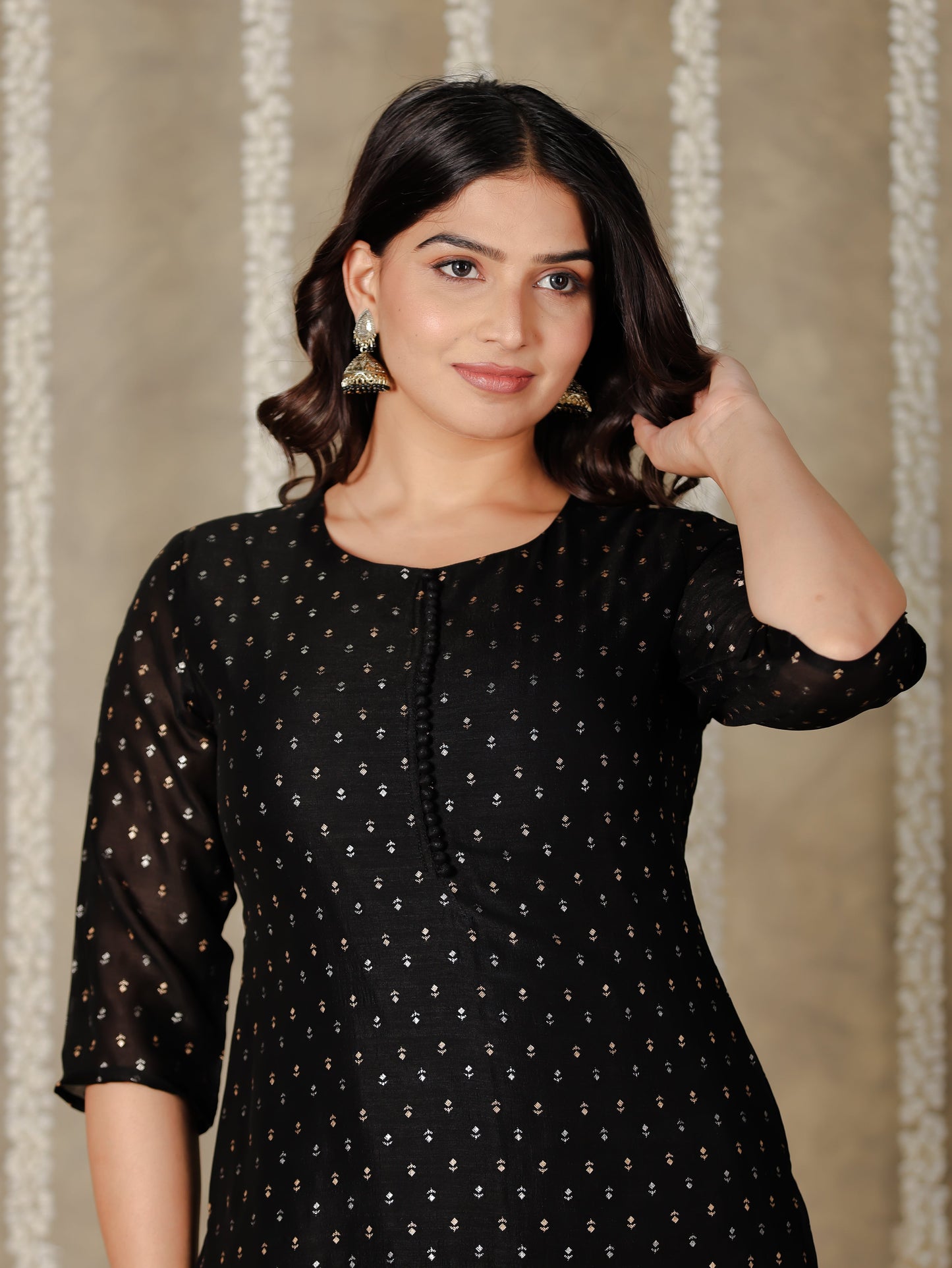 Chanderi Solid Straight Black Kurta