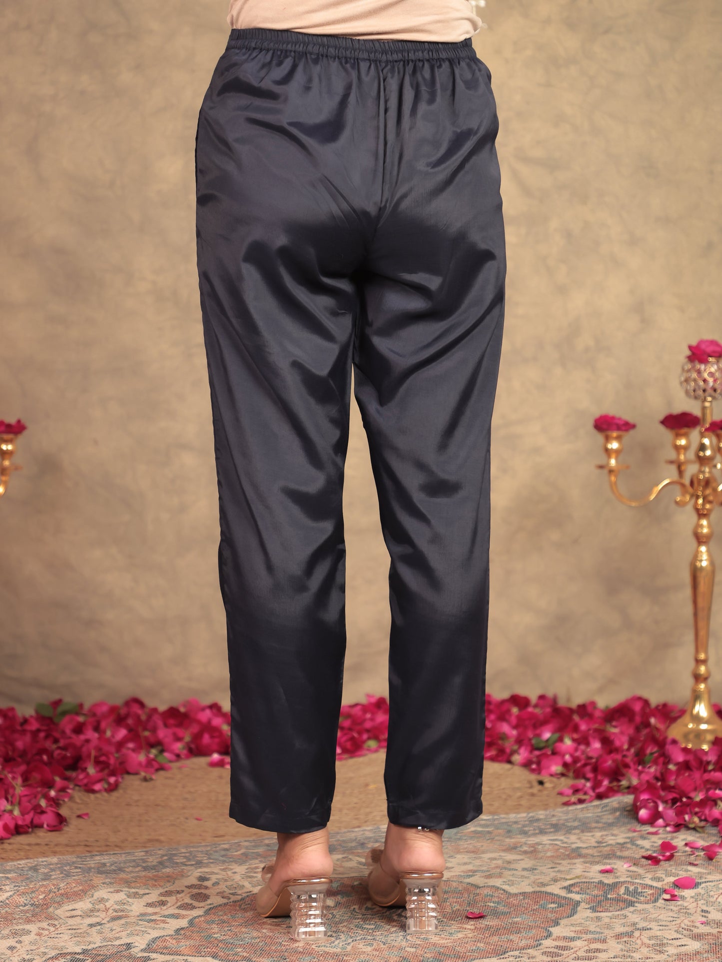 Chanderi Solid Blue Tapered Trousers