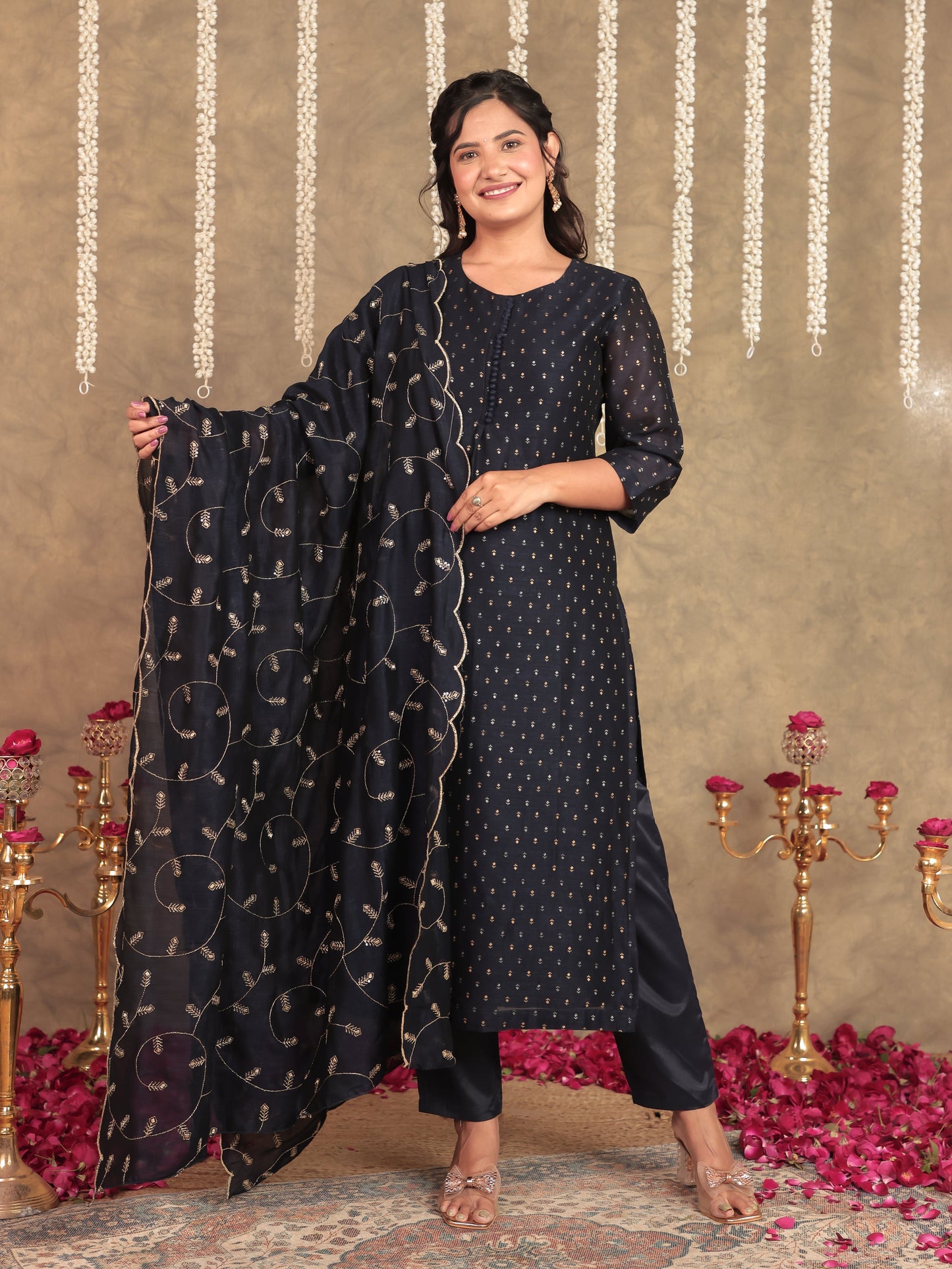 Chanderi Embroidered Blue Dupatta