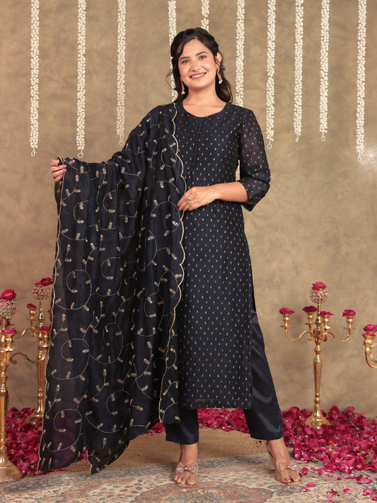 Chanderi Embroidered Blue Dupatta